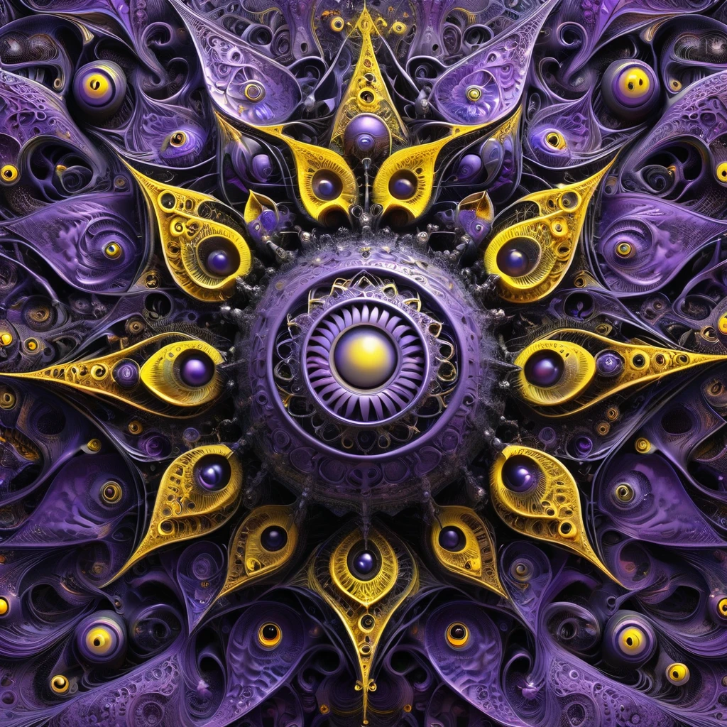 Gothic punk style , grandeur. abstract pattern on obsidian glass in which hearts eyes eyes fangs and smiles are subconsciously guessed , depth perception , perspective distortion , references to Rob Gonsalves and Roby Dwi Antono , masterpiece , octane rendering , purple yellow shadows. overdetailization

