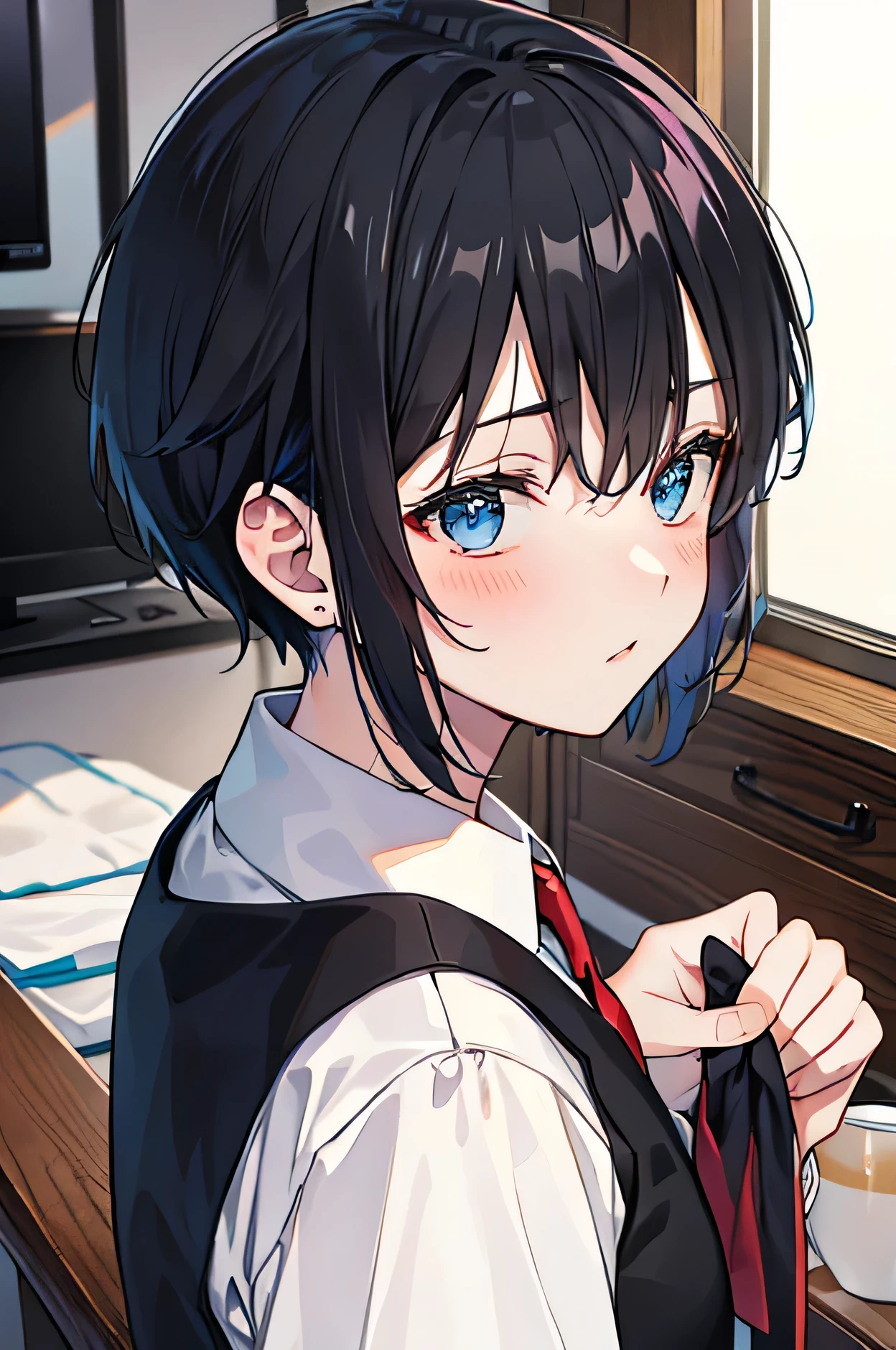 Black hair dyed blue,Boys,blush,