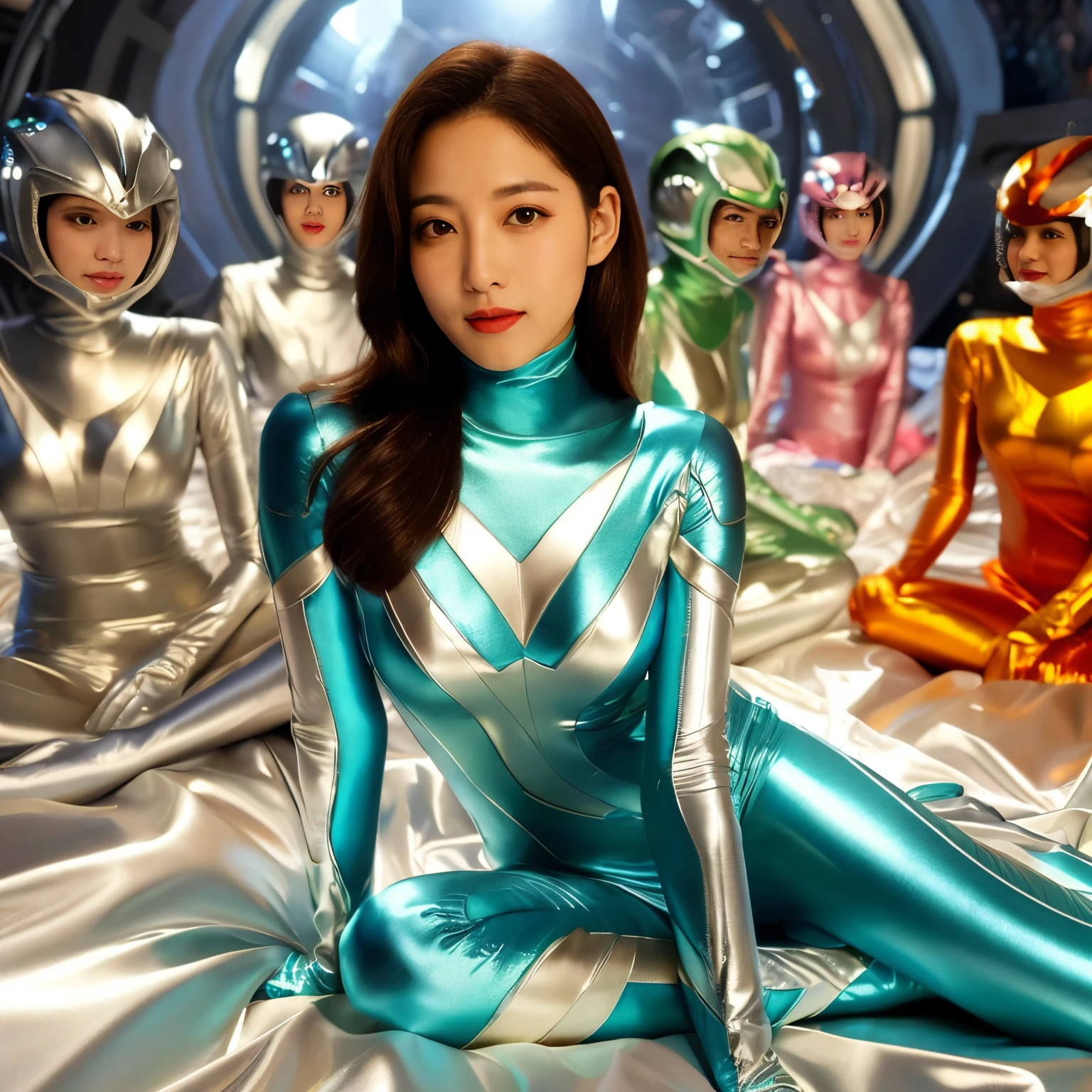 best image quality、Super high resolution、(realism:1.4)、Korean beauty star、The most beautiful KPOP star、horny face、Horny Korean makeup、erotic expression、A body that makes you want to touch it、erotic photos、((Realistic shiny satin fabric texture、High-gloss stretch satin fabric that is smooth and smooth to the touch.、The drape of the curved part of the shiny satin fabric、strong shiny costume、The smooth and beautiful quality and luster of the costumes、A shiny costume made of high-quality satin fabric with high density.、Smooth to the touch oil light liang ultra-class battleship skin coat COS、Super SentaiWomen&HeroineSuit、Texture of costumes that satin fetishists respond to、Thin, glossy stretch satin fabric)),8K photo quality