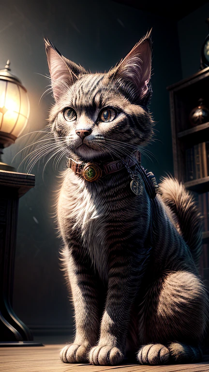 Steampunk cat, octane render, hyper realistic