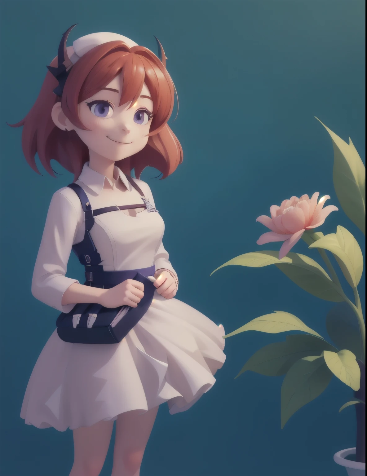 (masterpiece:1.2, highest quality), (Very detailed:1.3),
One Woman, Little, alone, smile, Gentle expression,Holding a bouquet,Nurse-like outfit, Are standing, Simple Background,
