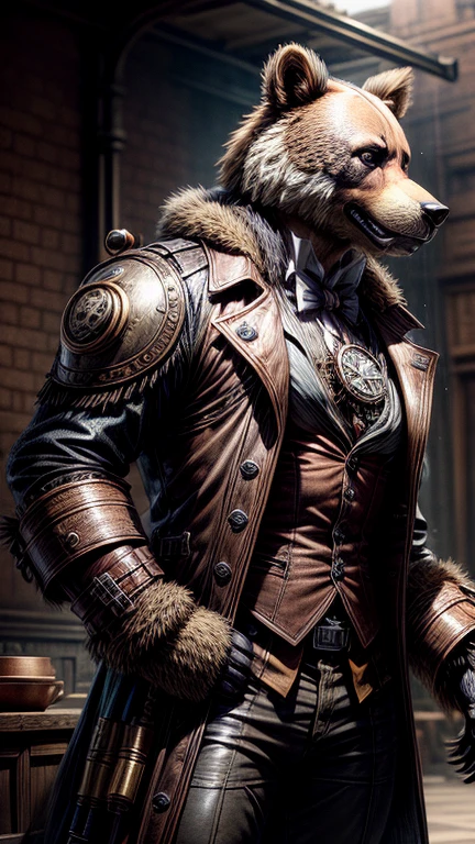 Steampunk urso, octane render, hyper realistic