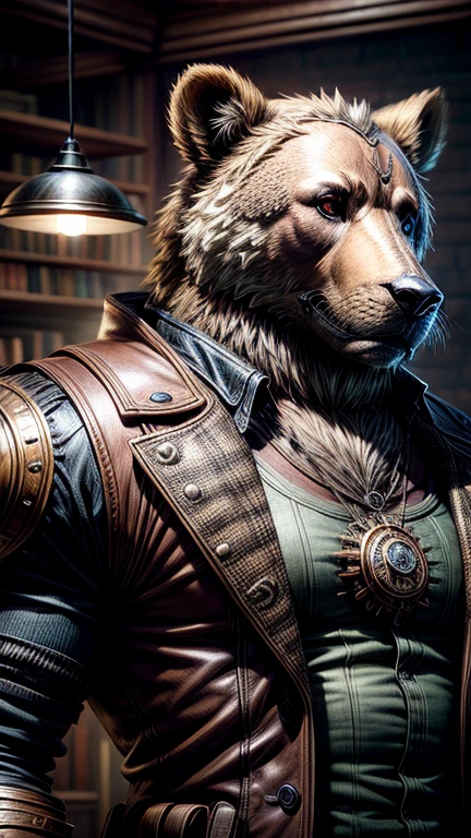 Steampunk urso, octane render, hyper realistic