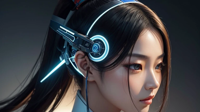 half woman and half robot. artificial intelligence in a woman's body, model of a beautiful android, robot woman, a close-up of a woman 28 years old, intelligent, wise, ancient Chinese, inspired by Wu Daozi, inspired by Gu An, inspired by Emperor Xuande, of three kingdoms , inspired by Dong Yuan, three Chinese kingdoms, inspired by Cao Zhibai, inspired by Hu Zaobin, inspired by Guan Daosheng, inspired by Zhang Wo, air of mystery and wisdom