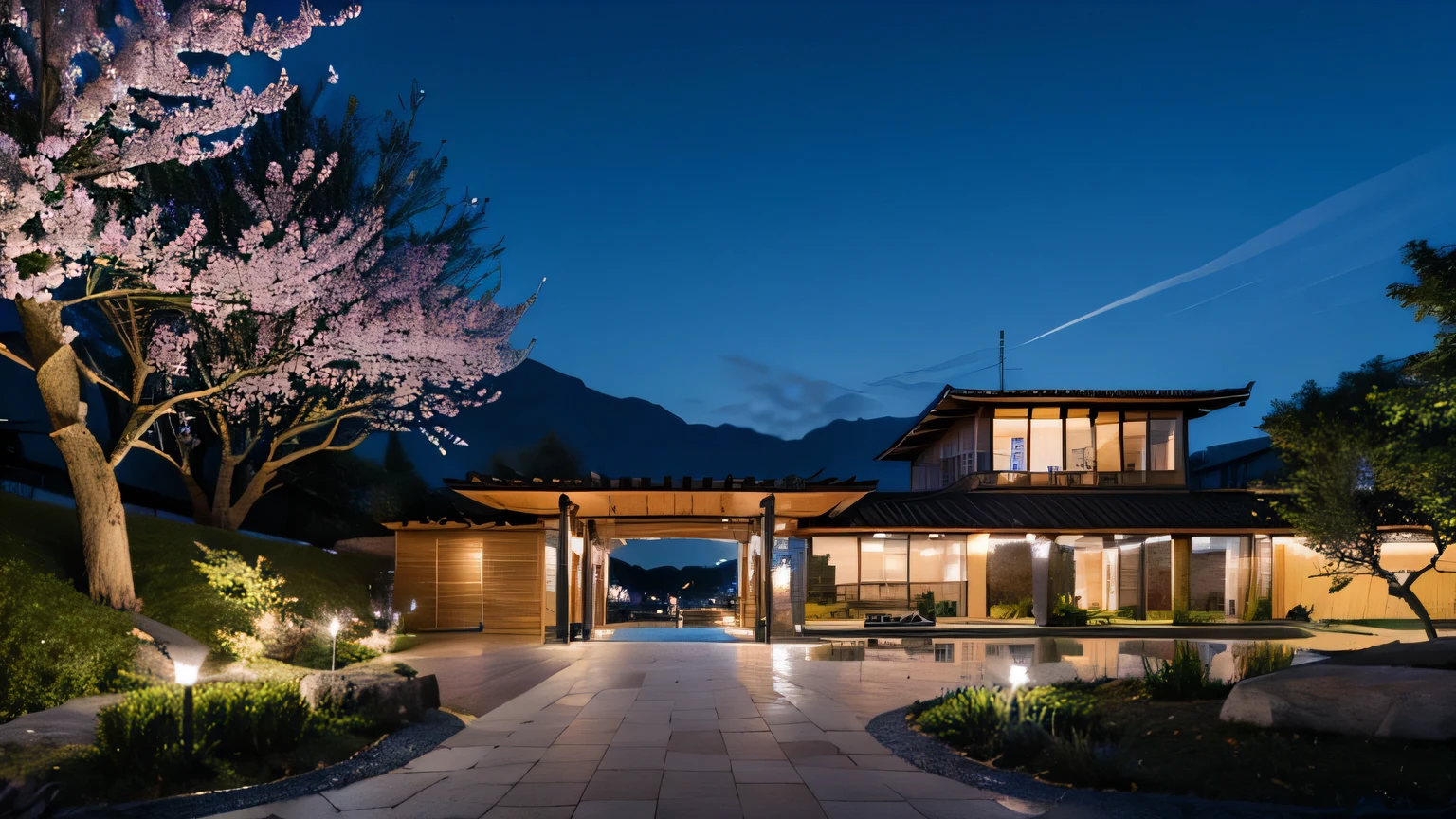 highest quality、Beautiful night view、nature、cherry blossoms