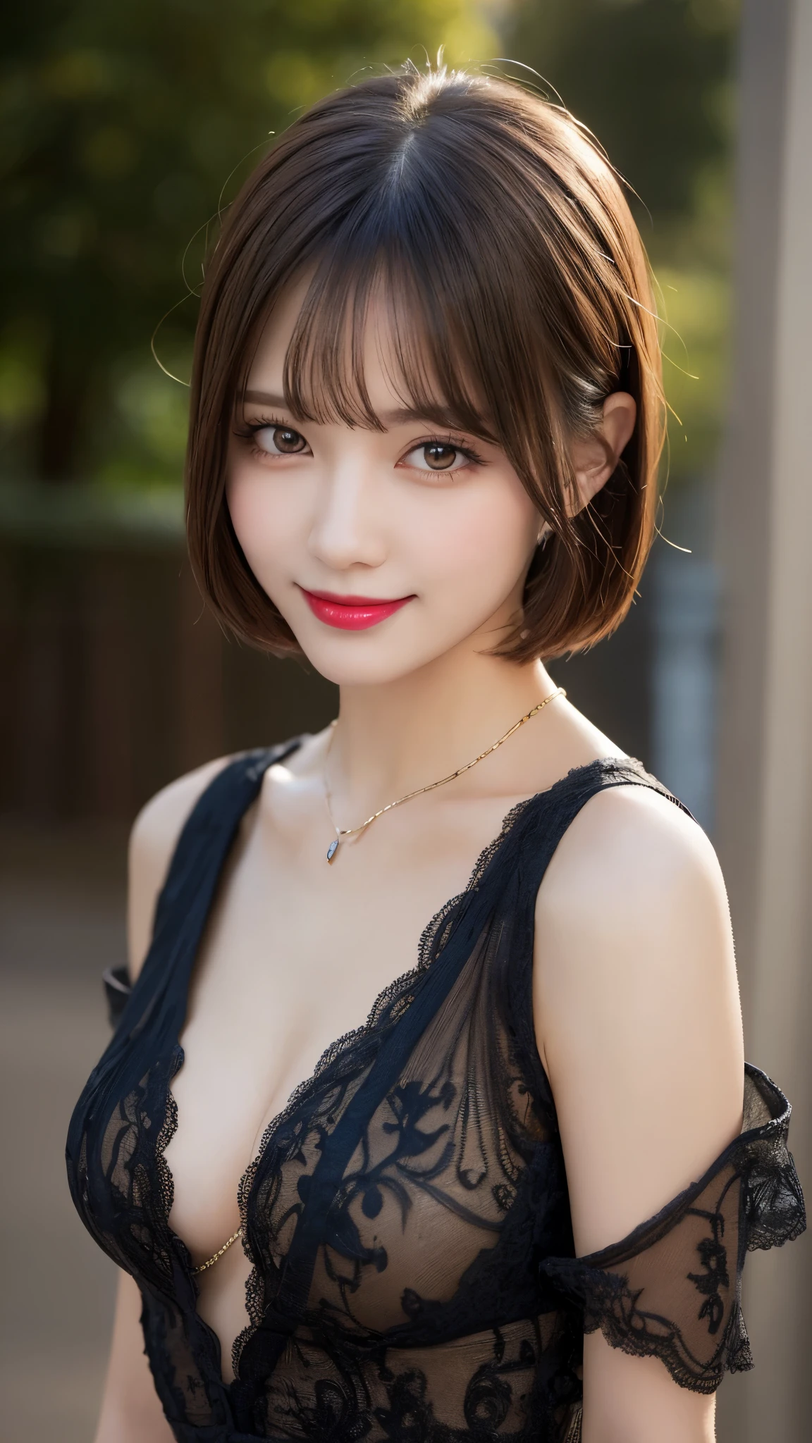 highest quality, shape, Very detailed, In detail, High resolution, 8k wallpaper, Perfect dynamic composition, Beautiful details, dress,(Very short hair), Center of chest, Natural color lip, Random sexy poses,smile,Woman with perfect body,Little devil succubus