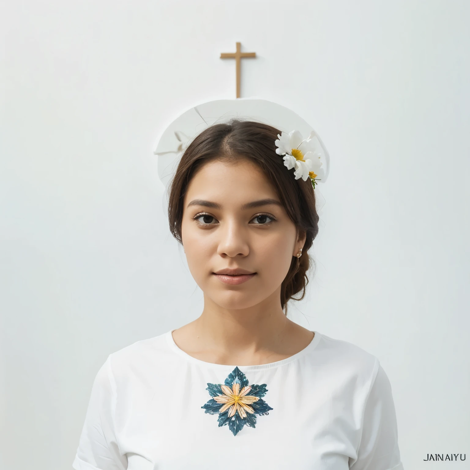 A white background with a flower of the holy spirit representative of Panama emerging from the right side
