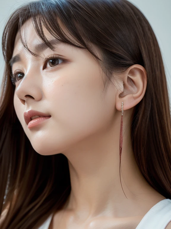 Masterpiece, Best Quality, Photorealsitic, Ultra-detailed, finely detail, high resolution, 8k wallpaper, Professional, high level of detail,1girl in, ((Facing the front)), ((Only lips are in Red)), Detailed clavicle, face perfect, five moles in face, straight hair, (look straight at a camera)
