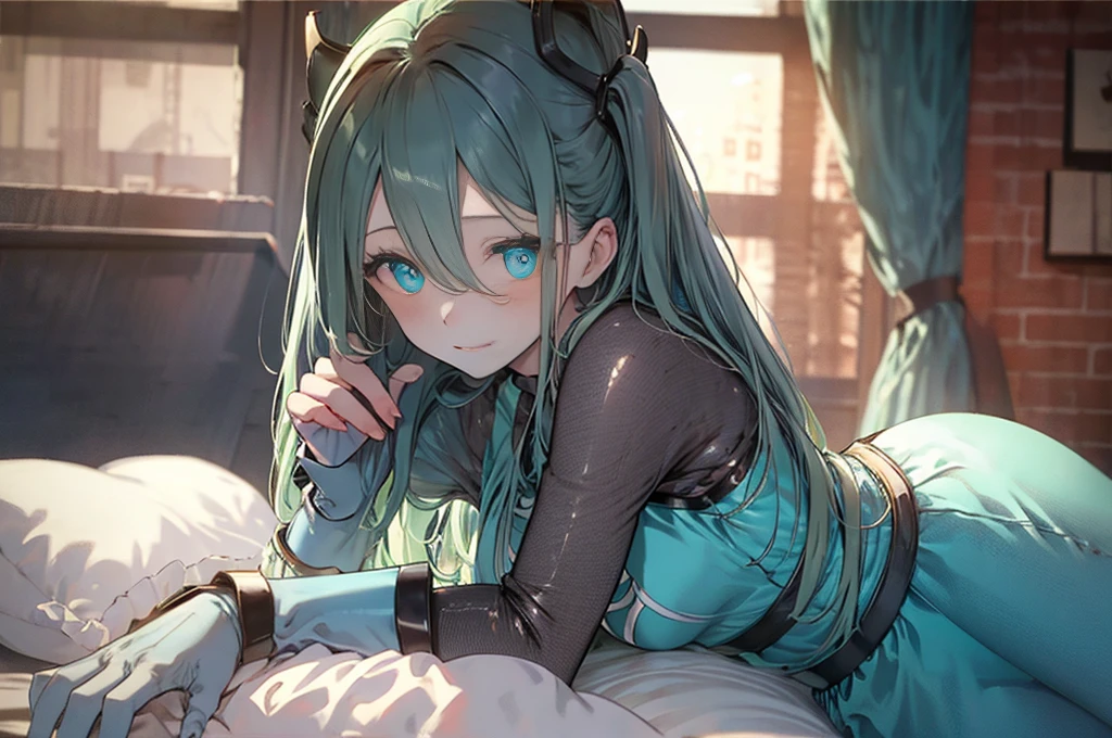 highest quality,Lie on your back in bed,Bow-legged,Show me your boots,Thigh-high boots,leotardチラ見せ,Gloves,elegant, 1 girl, leotard,Bodysuits,cute, Blushed, Looking at the audience, From below, prison,blue eyes, Beautiful Eyes, Beautiful background, Particles of light, Light of the sun, Dramatic lighting, outside, Shiny, Realistic, Tabletop, highest quality, Very detailed, Get used to it, scenery, Beautiful and detailed, Thin Hair,Full Body Shot,