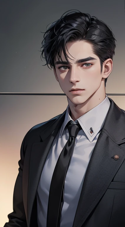 (best quality, masterpiece, 8K, photorealistic, cinematic lighting, 1:4 hdr image, ultra detailed, beautiful image), a mature man, very handsome, ((cold expression)), short black hair, black eyes, face perfect without mistakes, ((buttoning his jacket, CEO))