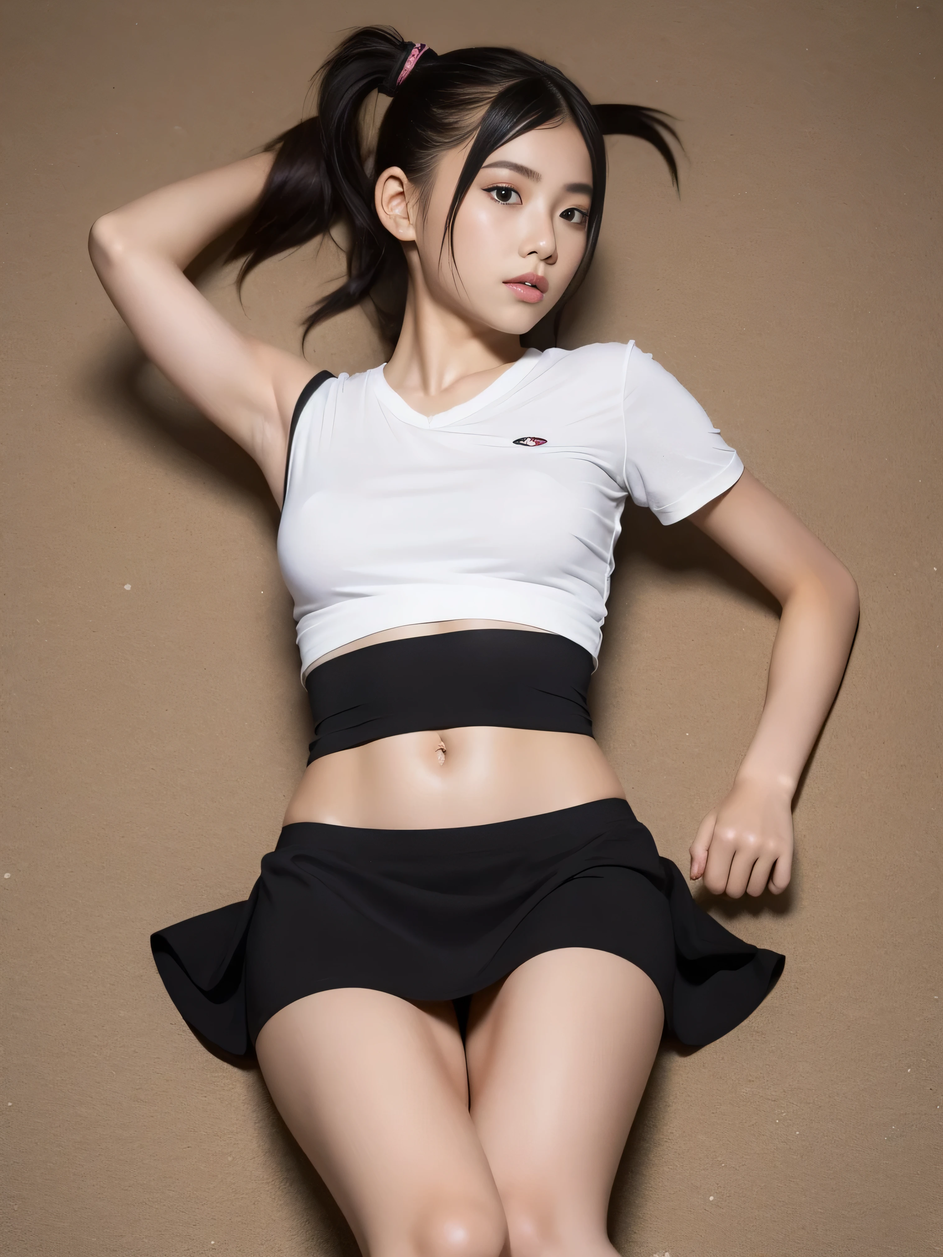 young,(mini skirt),T-Shirts, Girls,Delicate body, body,Delicate body,,Small breasts,short,Black-haired,Twin tails,ponytail,Dry riverbed