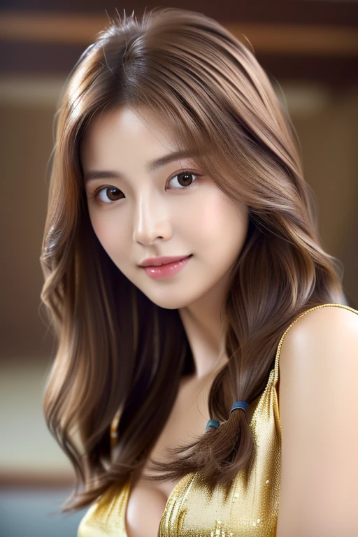 ((highest quality)), ((masterpiece)), (detailed), Leaning forward、Perfect Face、Perfect body、Light brown hair、Beautiful Skin、Korean Beauty、(masterpiece:1.3), (8k, Photorealistic, Raw photo, Best image quality: 1.4), (Random Hairstyles:1.2)、Cleavage:1.2、detailed face