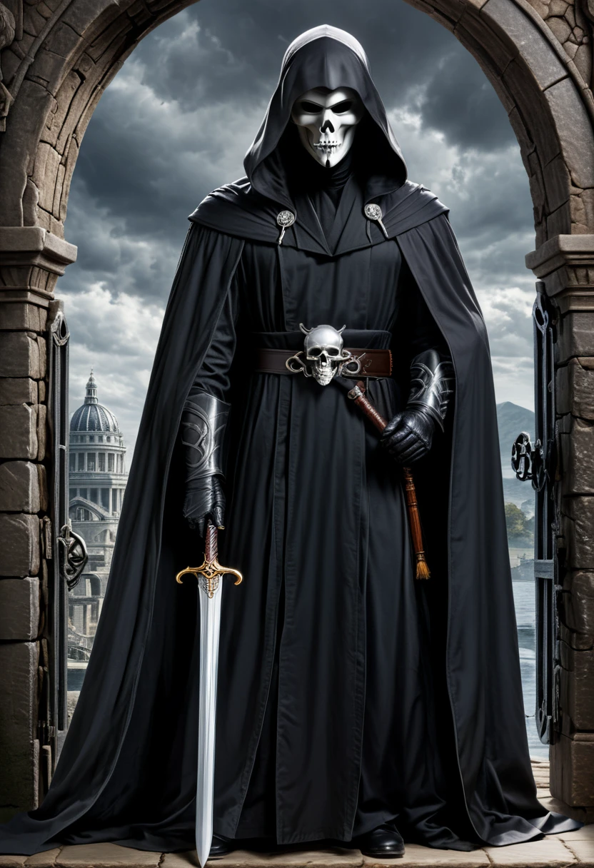 Black Grim Reaper, reading, (masterpiece, best quality, Professional, perfect composition, very aesthetic, absurdres, ultra-detailed, intricate details:1.3)