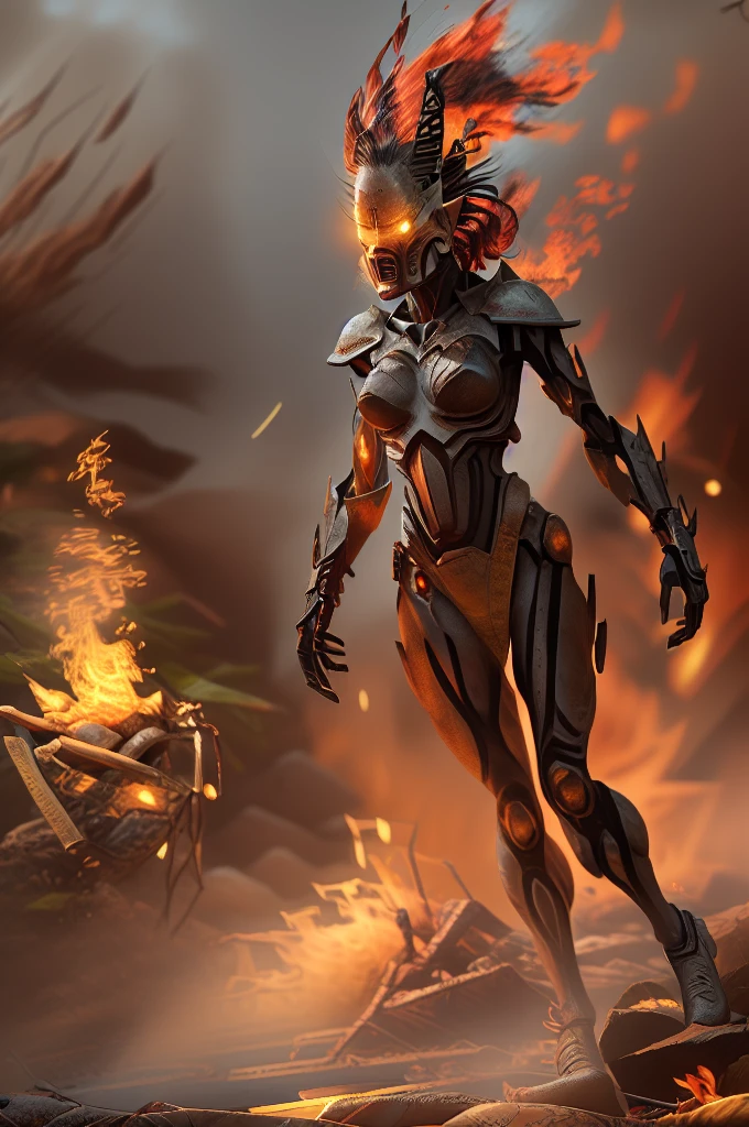 (biomechanical, mechanical, fire elemental, glowing embers:1.2), full body photo, photorealistic, highres, 1girl, burning, flame, embers, masterpiece, perfect lighting, bloom, adult, modest breasts, (eliselastnamesd15, smile:1), full lips, (detailed face:1.1), looking a viewer, (rseemma:1.1), crazy face aeldari, pointy ears , jain zar , howling banshee
