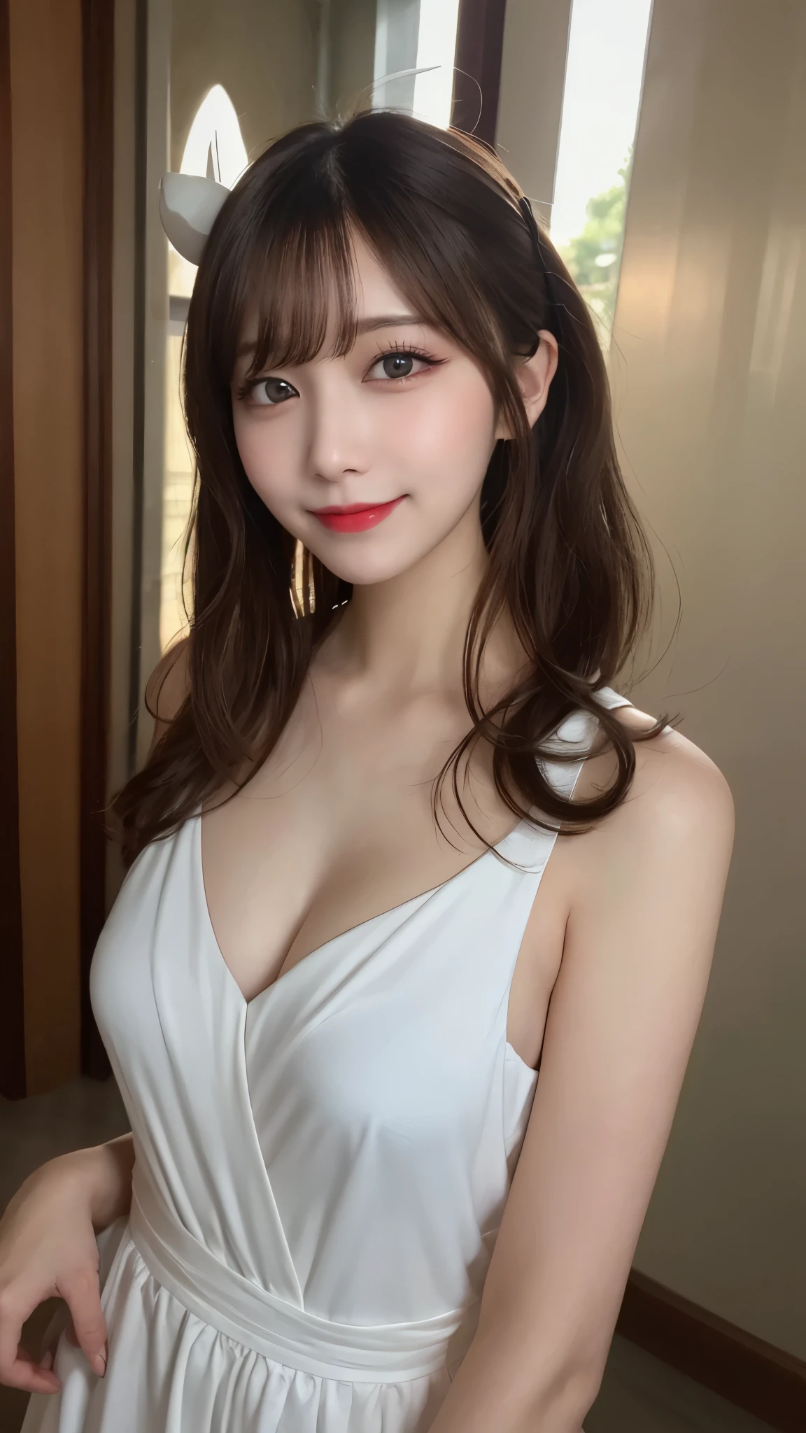 highest quality, shape, Very detailed, In detail, High resolution, 8k wallpaper, Perfect dynamic composition, Beautiful details, dress,Random Hairstyles, Center of chest, Natural color lip, Random sexy poses,smile,Woman with perfect body,Little devil succubus,Close ~ eyes
