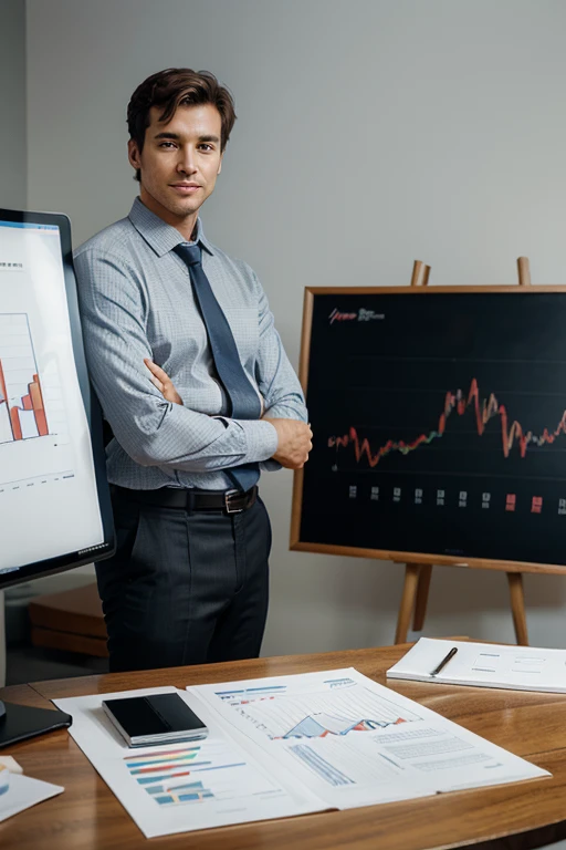 Businessman with creative background, with a business graph and charts rising to success