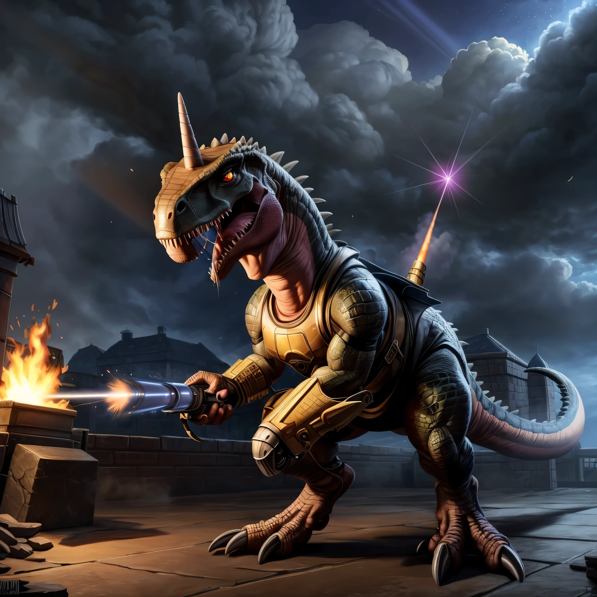 (((dinosaur character, full body, cinematic setting, lizard male)))
Here I come, drop your jaws to the floor
I'm riding on my (((mighty laser-shooting dinosaur)))
Here we come, can you hear him roar?
Prepare for epic fight and his (((laser missiles)))
The sound is boom, boom, boom for every time a goblin dies
Let's sing now, here we go, hear my battle cries
(((Made of metal))) from the moon
Assembled by samurai
His battery gets charged by thunderstorm
With most advanced AI
Devouring trolls and unicorns
From his maw there comes a flame
Burning away our enemies
And therefore we proclaim
BREAK, detailed background, 8K, (masterpiece:1.5), intricate details, highly detailed, extreme detail, octane render, fine art, best quality, highres, (detailed face:1.5), ((full_body)), UHD, (((perfect hands))), low light