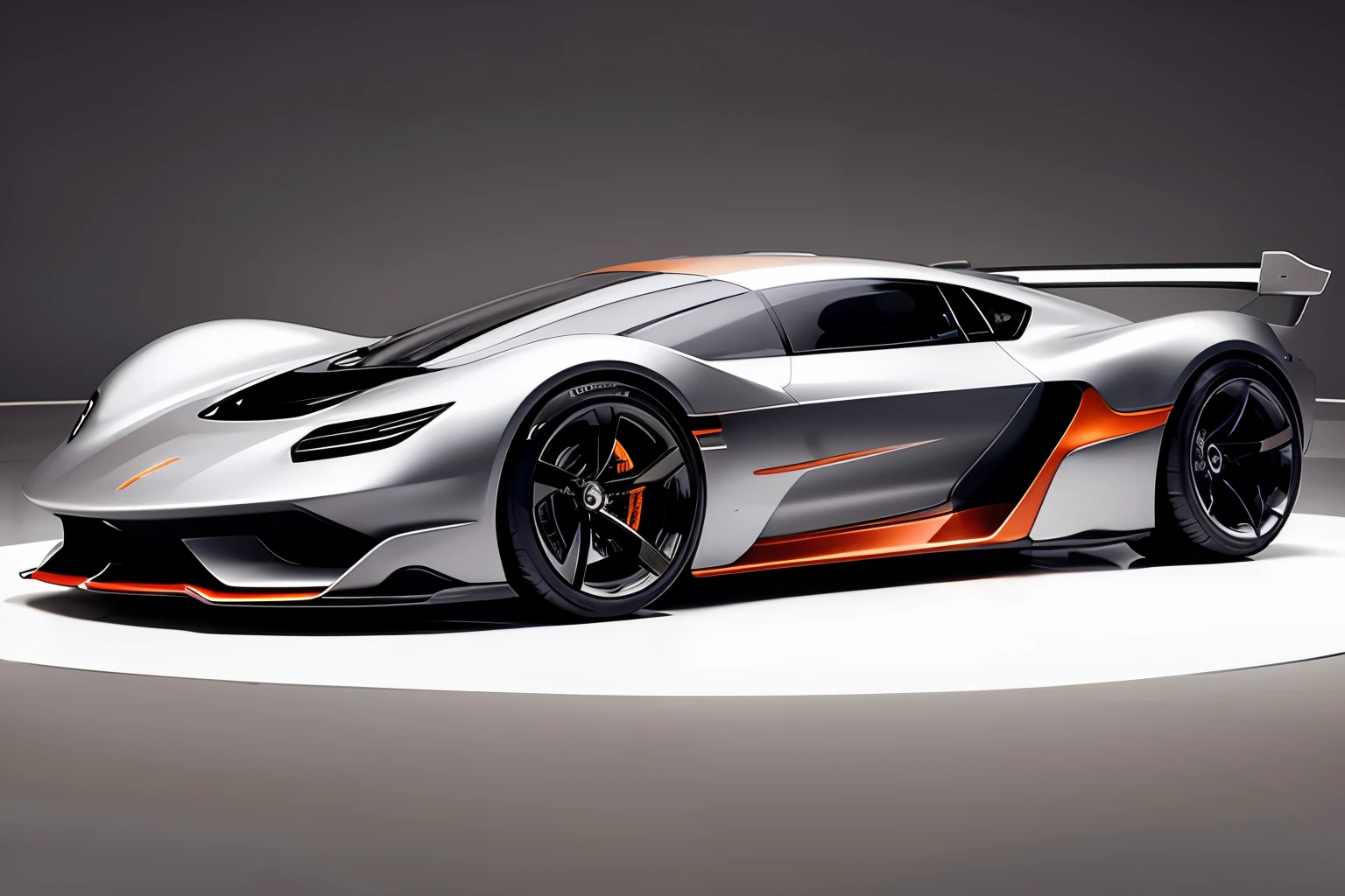 one car, concept car, concept design, super race car, in satin grey and copper colors, thin black wheels, a three-quarter view, best quality, realistic, modern city background