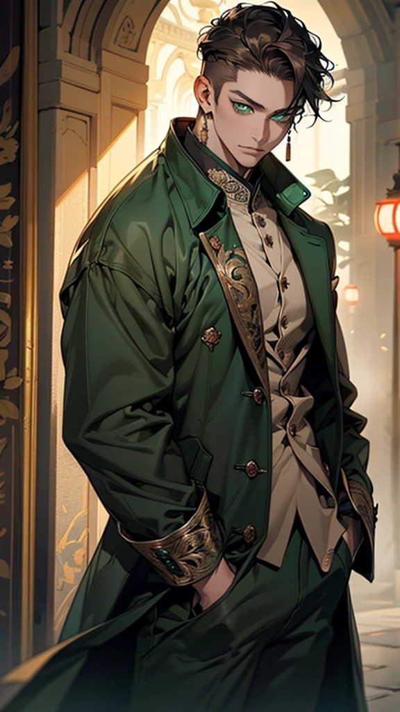 (asian male),(male:1.5), muscle, 1boy, big muscle, pectoral, big pectoral,  muscular, Mature man,45 year old man,adult,1 man, old macho man,perfect body,an extremely delicate and beautiful detailed face, (((green_eyes:1.3))),intricate eyes,beautiful detailed eyes,symmetrical eyes,short hair, green eyes, brown hair,perfect face, brown hair, nice hair style,(perfect hands, five fingers), perfect proportions, ((detailed face)), (((Asian:1.5)))

smile,expressive eyes,   

(ultra-detailed:1.3), beautiful detailed glow,  finely detailed, ultra-detailed, 

 arabian,elegant,

(open coat, asian fashion,asian coat, jeans,white shirt,  masculine features, modern style,asian clothes),(((dark green coat, dark green coat outfit, wearing a dark green coat:1.3,asian dark green coat))),(asian jewelry,intricate necklace),((bulge in pants)),(((intricate outfit,intricate clothes,ornate outfit))),

(dynamic pose:1.0),embarrassed,(centered,scale to fit dimensions,Rule of thirds),

inside,indoor,((room in a palace in Arabia)),scenery:1.25,((intricate scenery)),((winter decorations)),Christmas tree,

(Glossy winter ornaments),highres,sharp focus,(ultra detailed,extremely detailed),(photorealistic artwork:1.37),(extremely detailed CG unity 8k wallpaper),(((vibrant colors,vibrant theme))),(intricate),(masterpiece),(best quality),
