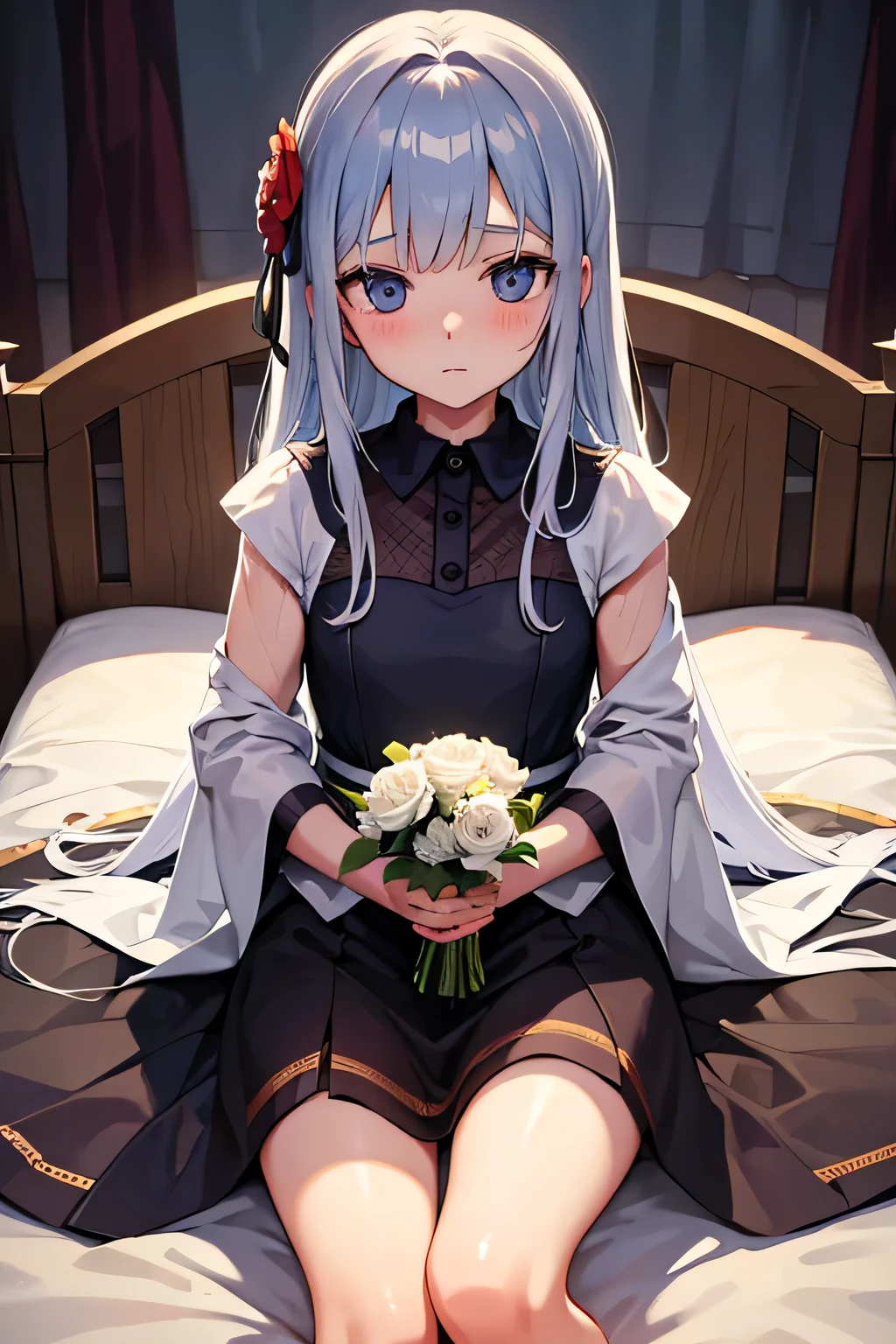 The wide, innocent eyes of the -yead girere filled with fear and compassion as she gazed upon the young soldier lying motionless on the hospital bed. His body was pale and emaciated from the gruesome wounds.
She slowly approached the bed, her small hands clutching a bouquet of wildflowers she had gathered from the meadow near her home. The flowers were a symbol of hope and encouragement she wanted to offer the young soldier.
The girl placed the bouquet on the bedside table, silently staring at the soldier's face. She wanted to tell him she cared, she wanted him to survive, but the words caught in her throat.
Finally, the girl decided to kneel beside the bed and reached out to take the soldier's hand. His hand was cold and limp, but she felt a warmth in her heart when she touched it.