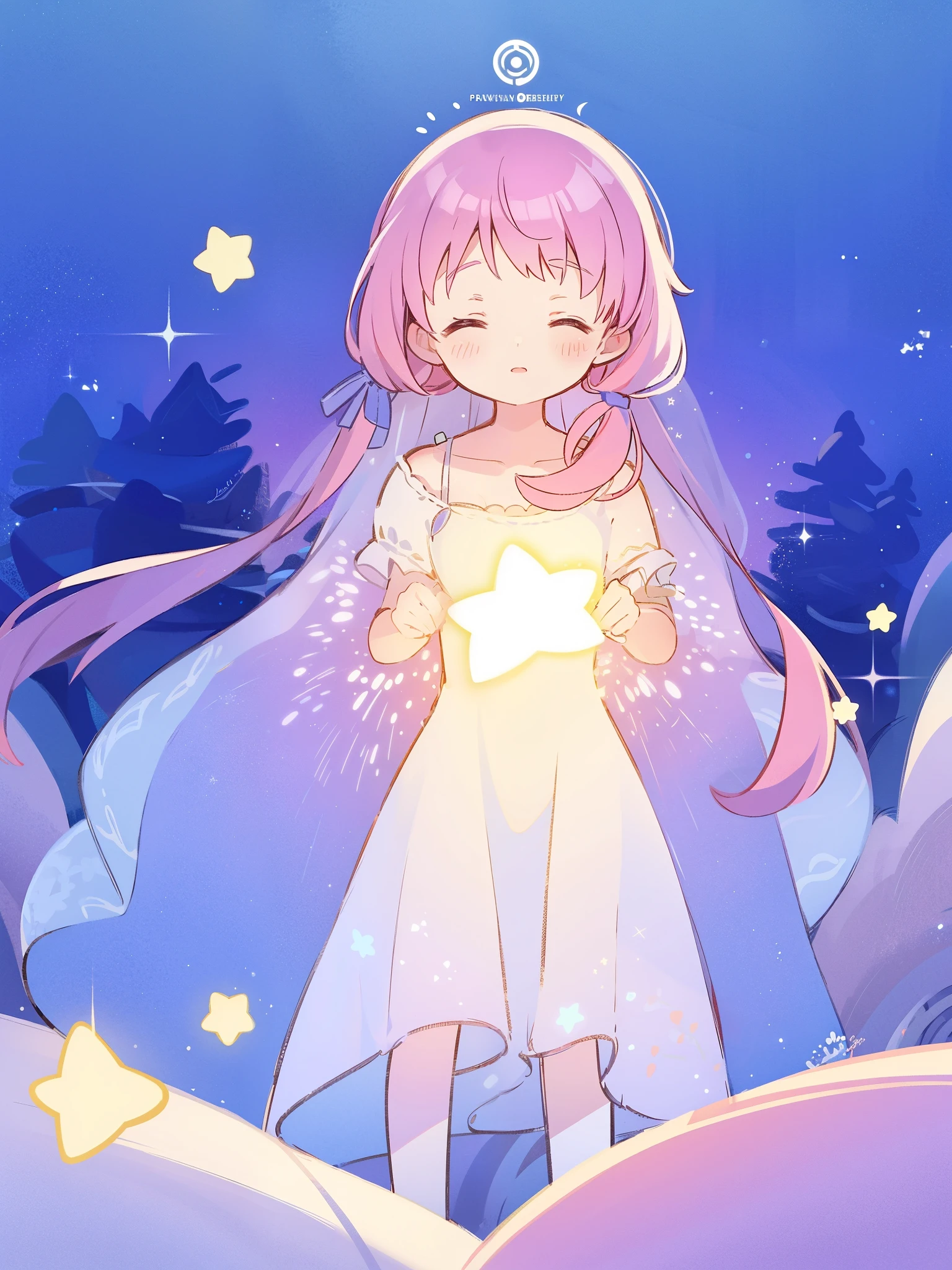 complex background, wishing star background, a woman wearing an ethereal mystical pink translucent dress that reflects the stars, perfume promo art, mystic, complex drawing, highly detailed, Covergirl brand, promo art, artistic rendition, ethereal, starry night, midjourney style