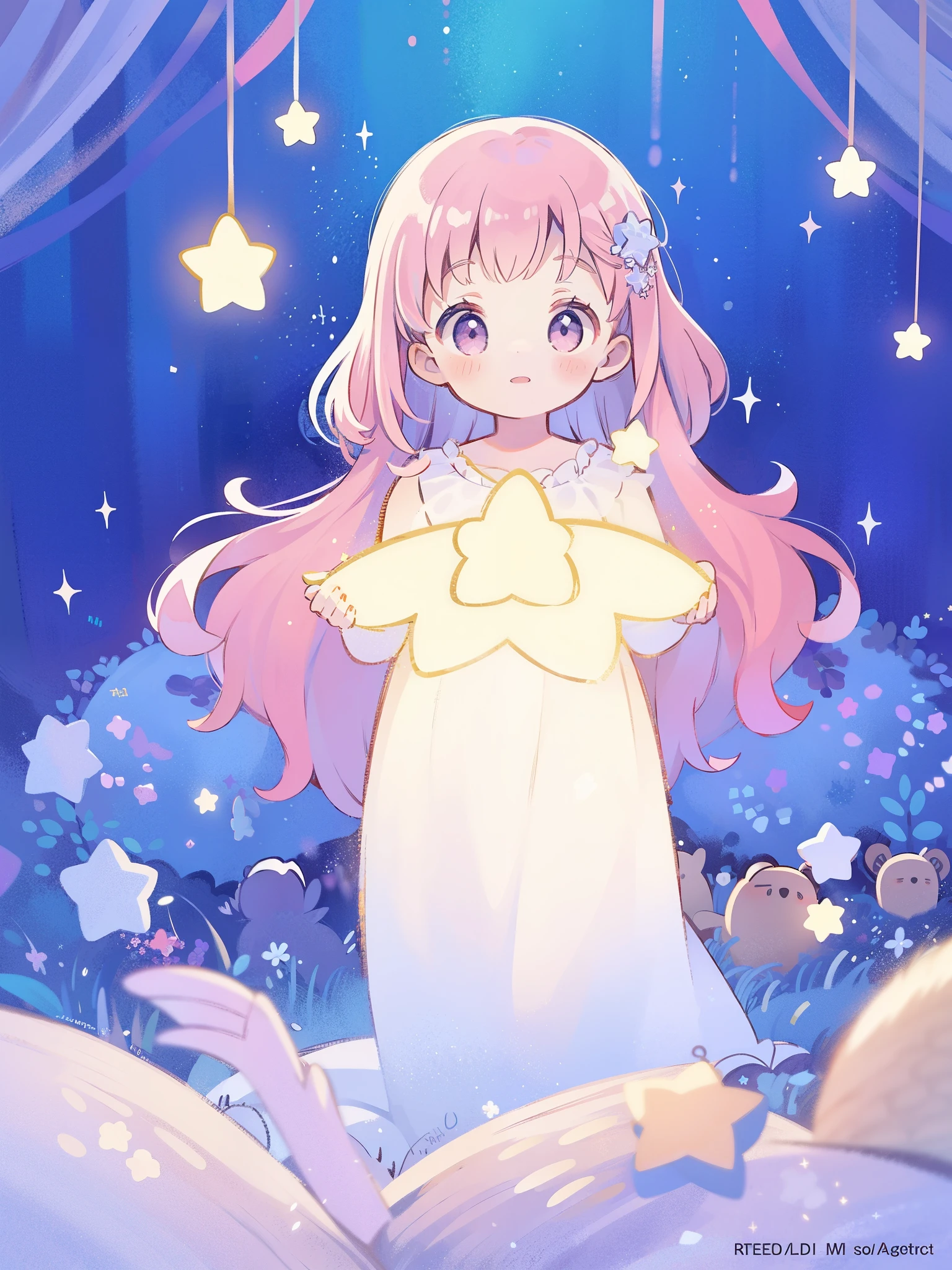 complex background, wishing star background, a woman wearing an ethereal mystical pink translucent dress that reflects the stars, perfume promo art, mystic, complex drawing, highly detailed, Covergirl brand, promo art, artistic rendition, ethereal, starry night, midjourney style