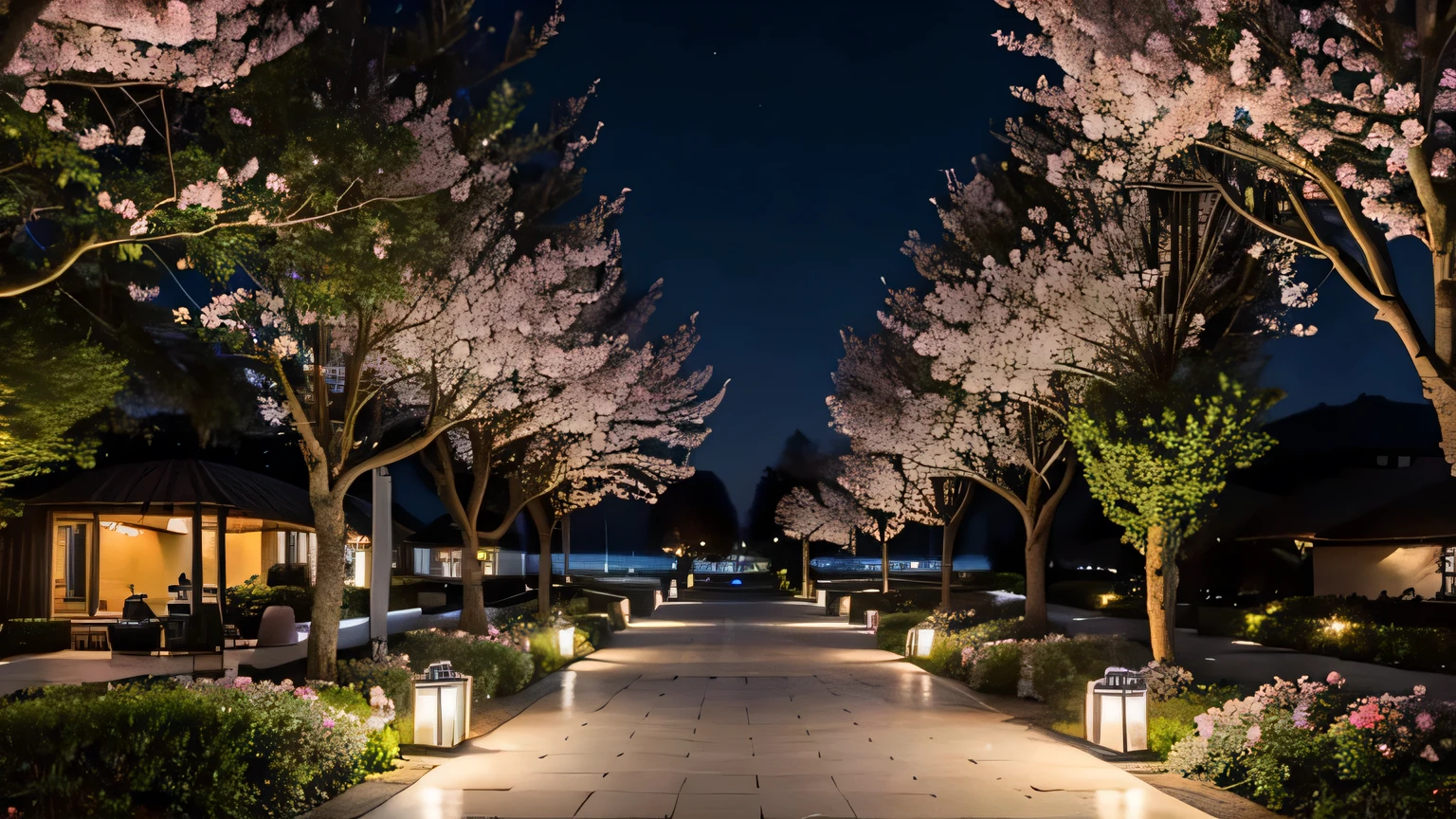 highest quality、Beautiful night view、nature、cherry blossoms