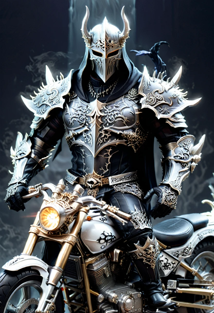 Necro Knight, motorcycle, (masterpiece, best quality, Professional, perfect composition, very aesthetic, absurdres, ultra-detailed, intricate details:1.3)