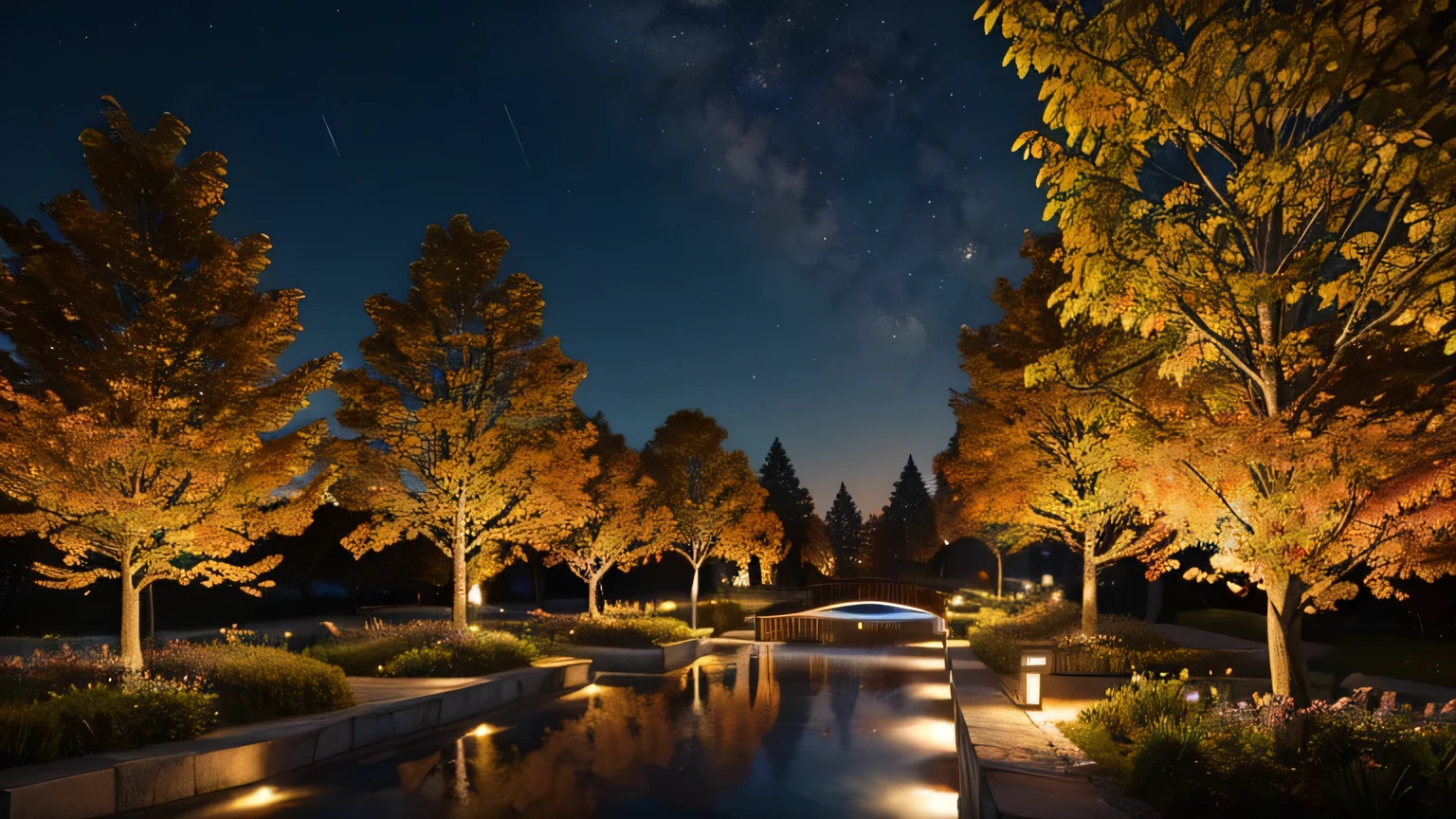 highest quality、Beautiful night view、nature、autumn leaves