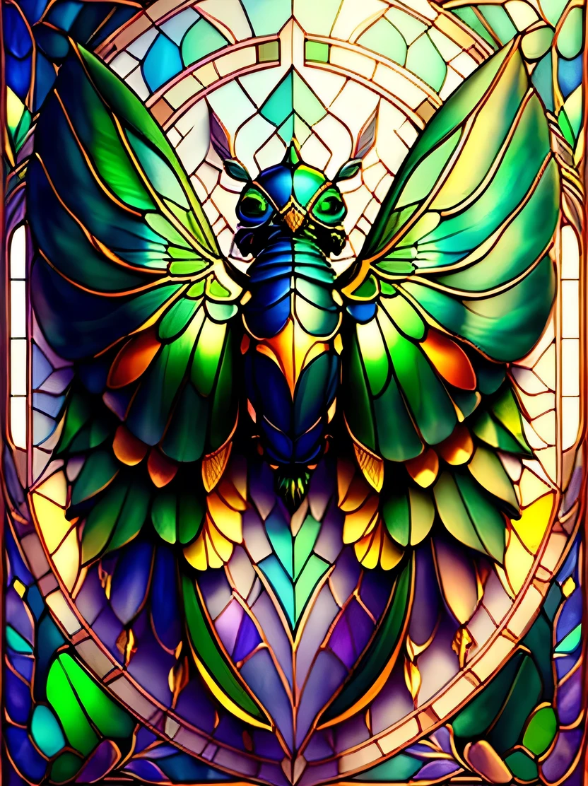 ((masterpiece、highest quality、Very detailed、High resolution、Photorealistic、Sharp focus、Cinema Lighting))、((There is no one))、Rainbow-colored、scarab、wing、green、Complex Texture、pastel colour、Highly detailed modeling、Decorative style、 st41nedg