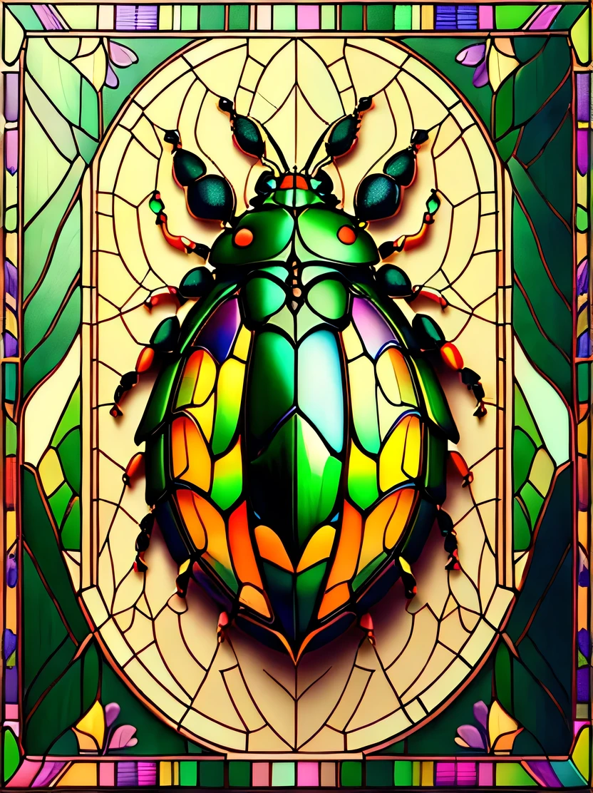((masterpiece、highest quality、Very detailed、High resolution、Photorealistic、Sharp focus、Cinema Lighting))、((There is no one))、Rainbow-colored、beetle、green、Complex Texture、pastel colour、Highly detailed modeling、Decorative style、 st41nedg