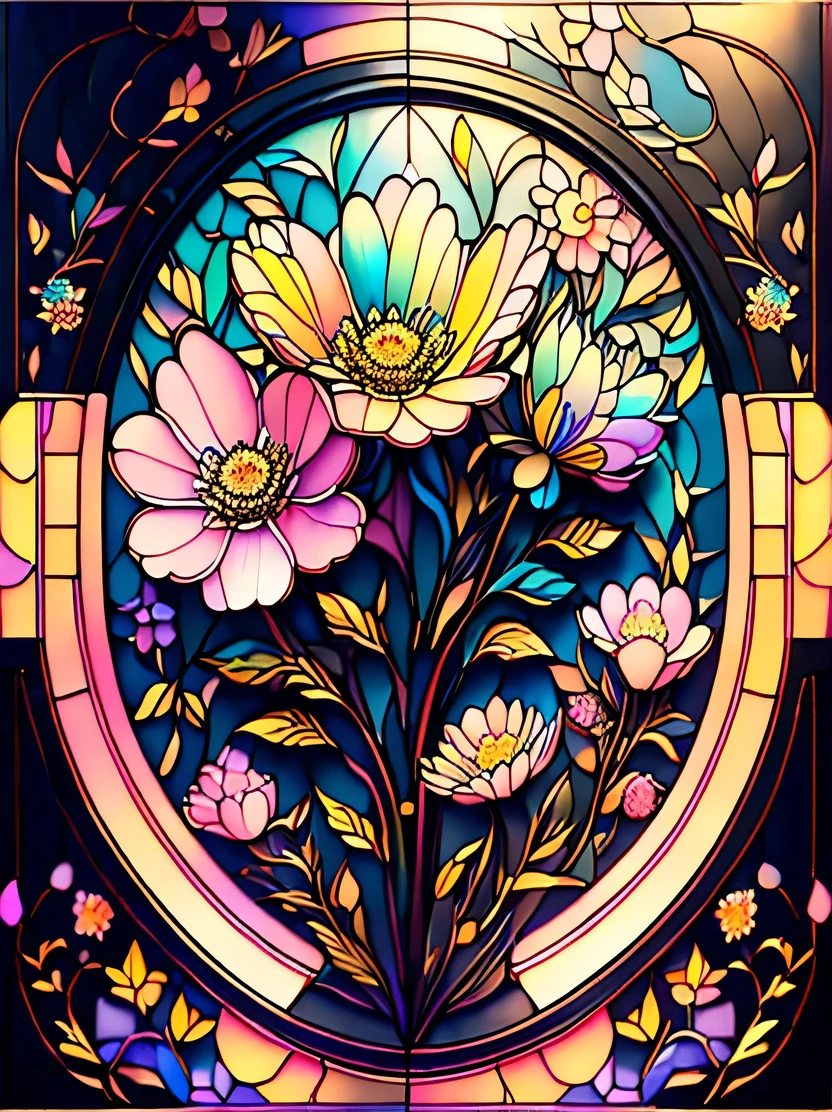 ((masterpiece、highest quality、Very detailed、High resolution、Photorealistic、Sharp focus、Cinema Lighting))、((There is no one))、Low Saturation、Rainbow-colored、Flowers and butterflies、black、Complex Texture、pastel colour、Highly detailed modeling、Decorative style、 st41nedg