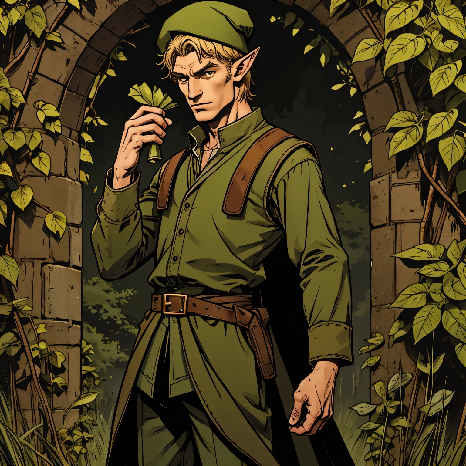 One male elf with green clothes and hat 