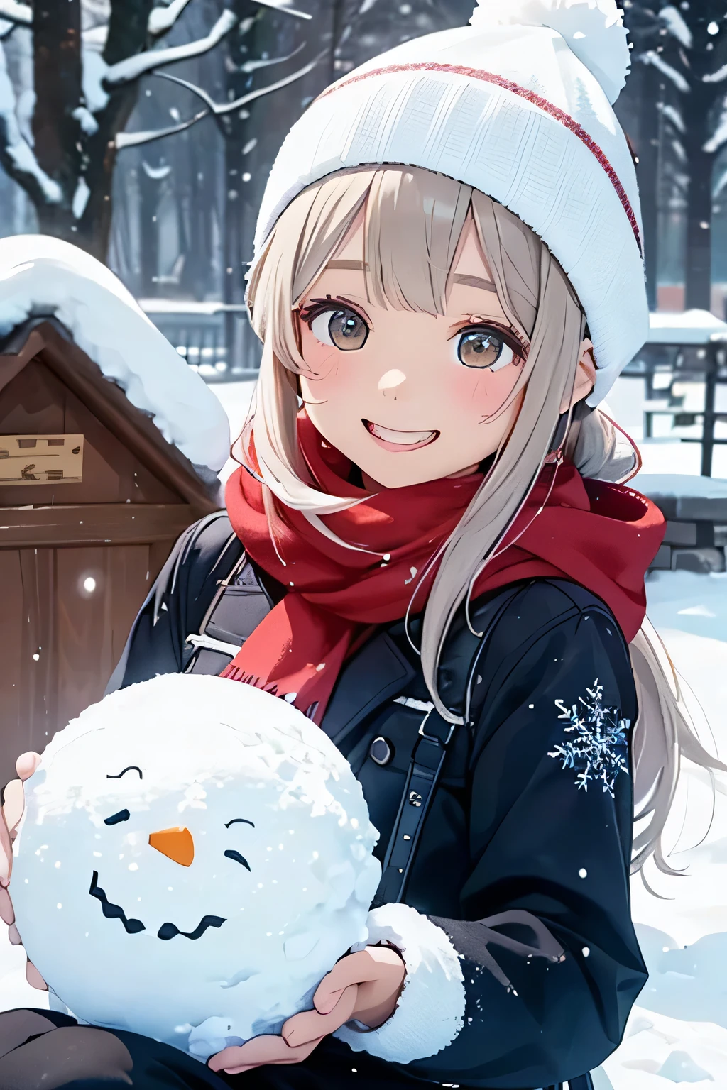 highest quality、High resolution、Detailed Background、(Beautiful face in every detail:1.4)、 beauty、Highly detailed face、cute hair color、ponytail、Bobcut、cute hairstyle、well-groomed eyebrows、cute gesture、The girl's facial expressions and behavior、The surrounding snow scenery、Fits in one screen、(Three beautiful girls:1.2)、
It depicts a girl happily building a snowman in the snow.、
The big snowball the girl was holding、Smiling face、Snowman hats, scarves and other accessories、
It depicts a girl playing in a snowy landscape.、
A girl shovels snow and throws it、
The facial expressions and gestures of someone trying to catch the falling snow、
Depicts a girl having a snowball fight with her friends in the snow.、
The girl is smiling as she makes a snowball, and is in a pose throwing a snowball she is holding. The girl is stretching her hand out as the snow falls, gazing at the snowflakes.、
The girl is curious々The expression on his face and the snowflakes falling on his palm are adorable.、
Depicts a girl sledding in the snow、
A girl is smiling and sitting on a sled、She looks adorable as she glides happily with her hair blowing in the wind and snow falling.、cute
