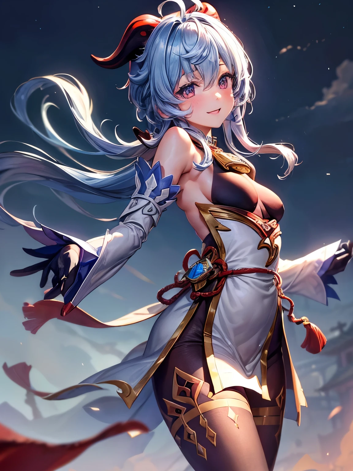[ganyudef]:1.5,((masterpiece,highest quality,Detailed images,Beautiful images))1.4(ganyu images、smile、Morning Church、Cathedral、The wind is blowing、Bright lighting overall、Backlight、A fantastic atmosphere、Thick Fog)1.1(Beautiful body lines、small beauty breasts、Beautiful side breasts)
