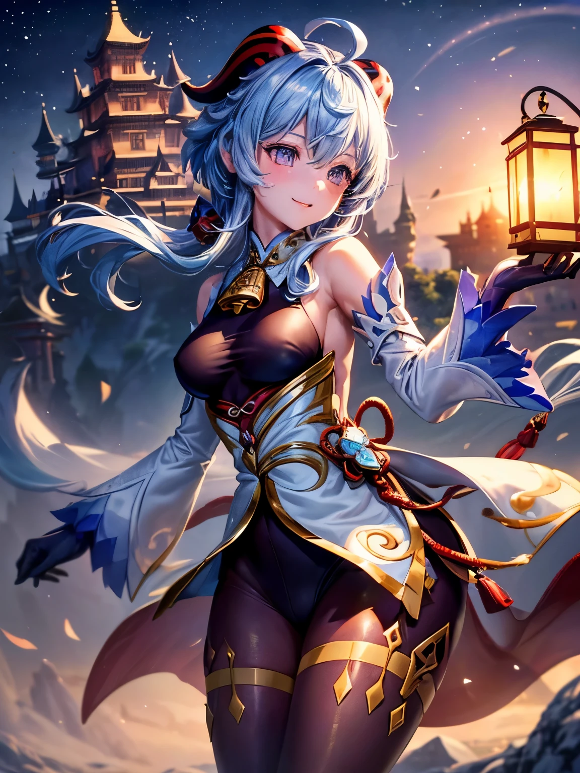 [ganyudef]:1.5,((masterpiece,highest quality,Detailed images,Beautiful images))1.4(ganyu images、smile、floating city、castle town、The wind is blowing、Bright lighting overall、Backlight、A fantastic atmosphere、Thick Fog)1.1(Beautiful body lines、small beauty breasts、Beautiful side breasts)
