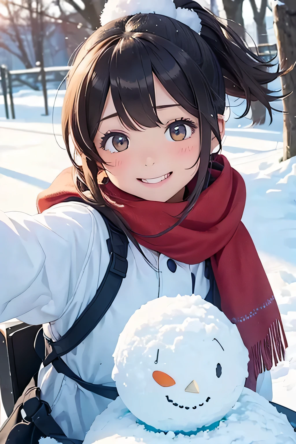 highest quality、High resolution、Detailed Background、(Beautiful face in every detail:1.4)、 beauty、Highly detailed face、cute hair color、ponytail、Bobcut、cute hairstyle、well-groomed eyebrows、cute gesture、The girl's facial expressions and behavior、The surrounding snow scenery、Fits in one screen、(Three beautiful girls:1.2)、
It depicts a girl happily building a snowman in the snow.、
The big snowball the girl was holding、Smiling face、Snowman hats, scarves and other accessories、
It depicts a girl playing in a snowy landscape.、
A girl shovels snow and throws it、
The facial expressions and gestures of someone trying to catch the falling snow、
Depicts a girl having a snowball fight with her friends in the snow.、
The girl is smiling as she makes a snowball, and is in a pose throwing a snowball she is holding. The girl is stretching her hand out as the snow falls, gazing at the snowflakes.、
The girl is curious々The expression on his face and the snowflakes falling on his palm are adorable.、
Depicts a girl sledding in the snow、
A girl is smiling and sitting on a sled、She looks adorable as she glides happily with her hair blowing in the wind and snow falling.、cute