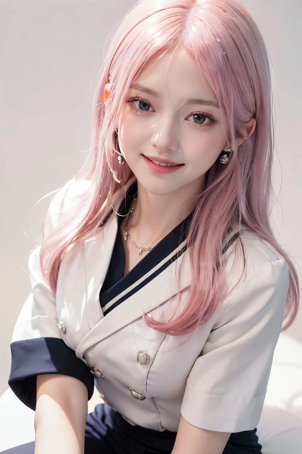 (8K, top-quality, masterpiece:1.2), (reallistic, Photorealsitic:1.37), Super Detail, One girl,), (Highly detailed), (beautifully detailed eyes), (of the highest quality), (super detailed ), (masterpiece), (Detailed face),20yr old, ,1 girl, ((pink hair,long hair)), medium breasts, clothed, Perfect Lighting, BREAK, (navy outfit:1.5), (navy color scheme:1.5), (gray accents:1.3), (black accents:1.3), (white details:1.3), (formal attire:1.5), (tailored suit:1.5), (short-sleeved blouse:1.5), (stand collar:1.4), (single-breasted jacket:1.4), (v-neck:1.3), (slim fit pants:1.5), (short length pants:1.4), (tea length hemline:1.4), (pointed toe pumps:1.5), (silvery accessories:1.4), (pearly earrings:1.3), (Black tights: 1.3), (delicate necklace:1.3), (sophisticated watch:1.3), BRAKE, (upper body to knees:1.4), (long pink hair:1.4), (soft waves:1.3), (smile:1.4), (looking at viewer:1.4), (sitting:1.4), (white background:1.4), (soft lighting:1.4), BRAKE (sweat:1.5), (steam:1.2), (masturbation:1.2), (girl trembling with sexual climax:1.1), (looking at viewer:1.3), ahegao, (Lots of white liquid:1.2), (lots of cum:1.5), (NSFW:1.2), (erect nipples:1.2),.nsfw