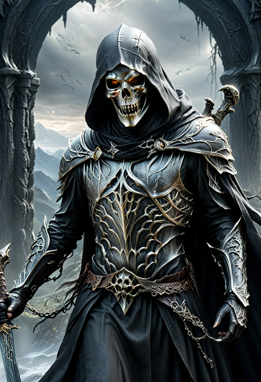 Black Grim Reaper, Completely Helm's fall absolutely nothing, detailed, but the Lord of the Rings of life are rising, (masterpiece, best quality, Professional, perfect composition, very aesthetic, absurdres, ultra-detailed, intricate details:1.3)
