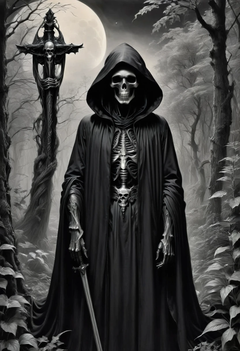 Black Grim Reaper, by Edward Weston, best quality, masterpiece, very aesthetic, perfect composition, intricate details, ultra-detailed