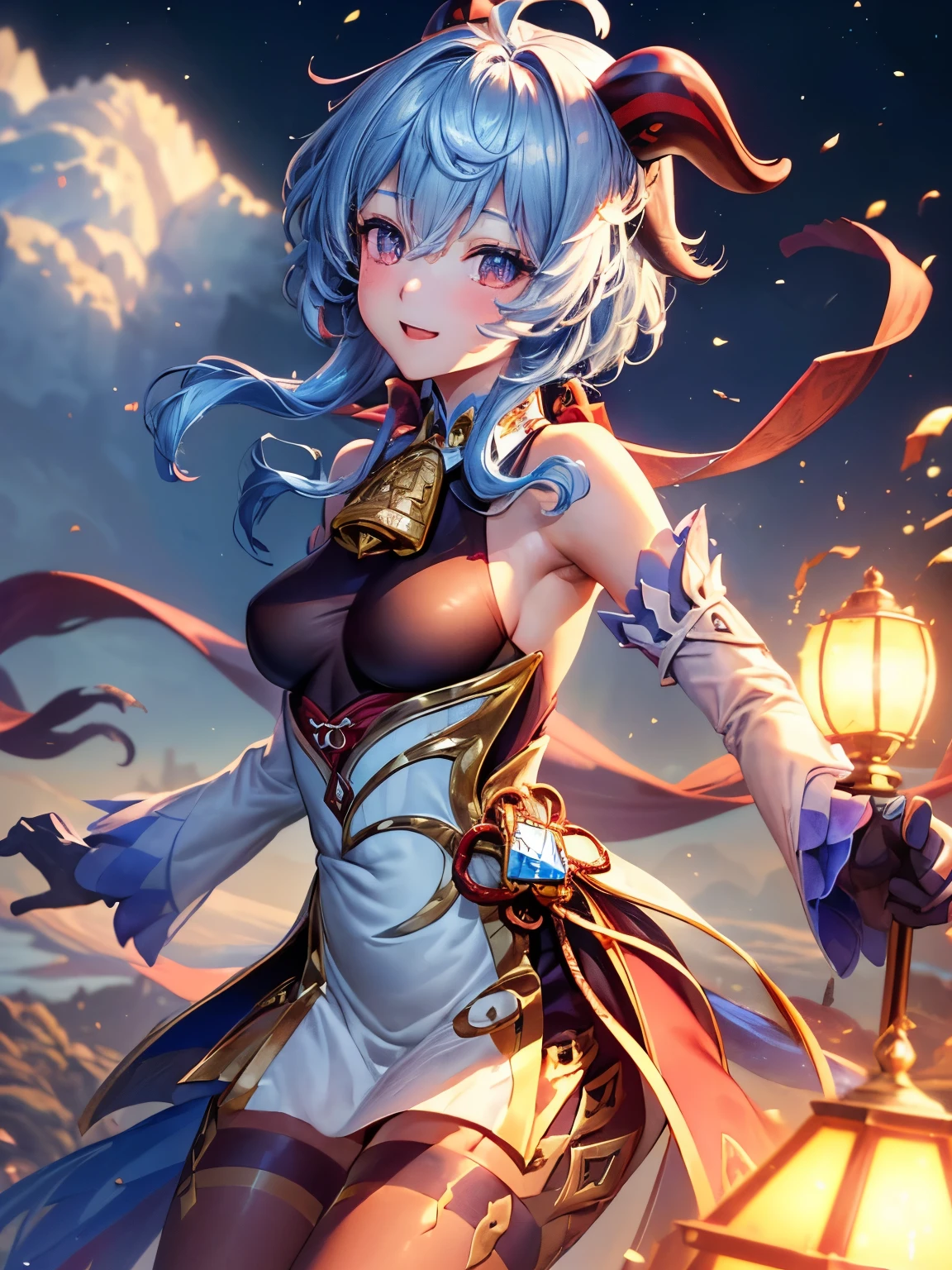 [ganyudef]:1.5,((masterpiece,highest quality,Detailed images,Beautiful images))1.4(ganyu images、smile、Crystal Palace、The wind is blowing、Bright lighting overall、Backlight、A fantastic atmosphere、Thick Fog)1.1(Beautiful body lines、small beauty breasts、Beautiful side breasts)
