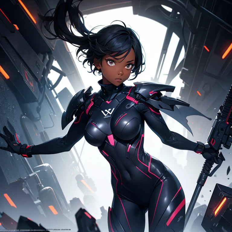 (One girl)Dark Skin , Dynamic Angle , Official Art , Are standing , Bottom View , Black clothes , short hair , Rubber Suit、