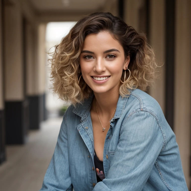 Imagine a captivating 23-year-old digital influencer, originally from Latin America, avec un sourire chaleureux et accueillant. Elle a la peau brune et des yeux verts qui expriment à la fois intelligence et malice. Her curly peach hair is styled in a chic and casual way, complemented by subtle makeup that highlights her natural beauty. She wears discreet earrings and a casual but refined outfit, parfaite pour une ambiance détendue mais sophistiquée. Sur son profil de site de rencontre, she presents herself as passionate about fashion and well-being, aimant voyager et découvrir de nouvelles cultures, ce qui fait d'elle une candidate intrigante et attirante.
