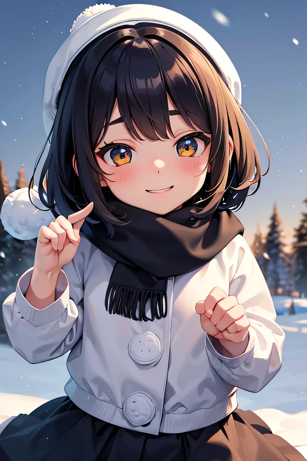 highest quality、High resolution、Detailed Background、(Beautiful face in every detail:1.4)、Teenage beauty、Highly detailed face、cute hair color、ponytail、Bobcut、cute hairstyle、well-groomed eyebrows、cute gesture、The girl's facial expressions and behavior、The surrounding snow scenery、Fits in one screen、(Three beautiful girls:1.2)、
It depicts a girl happily building a snowman in the snow.、
The big snowball the girl was holding、Smiling face、Snowman hats, scarves and other accessories、
It depicts a girl playing in a snowy landscape.、
A girl shovels snow and throws it、
The facial expressions and gestures of someone trying to catch the falling snow、
Depicts a girl having a snowball fight with her friends in the snow.、
The girl is smiling as she makes a snowball, and is in a pose throwing a snowball she is holding. The girl is stretching her hand out as the snow falls, gazing at the snowflakes.、
The girl is curious々The expression on his face and the snowflakes falling on his palm are adorable.、
Depicts a girl sledding in the snow、
A girl is smiling and sitting on a sled、She looks adorable as she glides happily with her hair blowing in the wind and snow falling.、cute