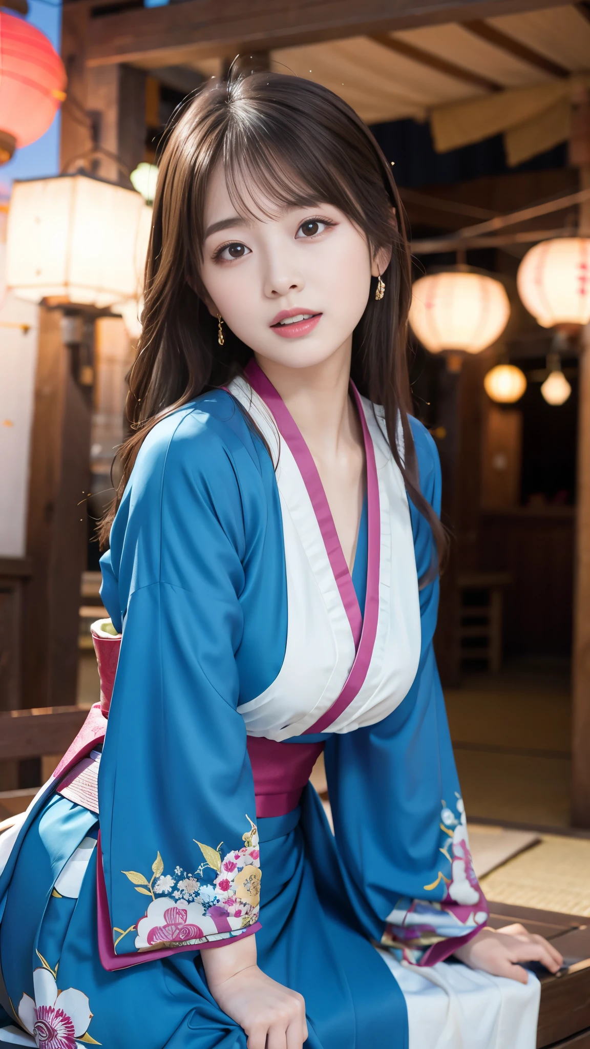 Japanese Ido ,((24-years-old, cute ,Baby Face:1.2)), Tabletop:1.2,Highly detailed face and eyes,Shiny skin,Medium Hair,Earrings, ( Kimono costume :1.3),(Dynamic Angle:1.5),( Summer festival:1.3), BREAK ceremony,((Random sexy poses、put in、Deep pleasure, Ecstatic eyes:1.2)), ((I gasp hard:1.2))、Ecstatic face、Climax expression, My whole body is convulsing、Official Art,Highly detailed CG Unity 8k wallpaper, (masterpiece:1.0),(highest quality:1.0), photo shoot, 8k, Browsing Caution, High resolution, Kodak Portrait 400, Film Grain, Lens flare brilliance,Very low camera angle, View your viewers