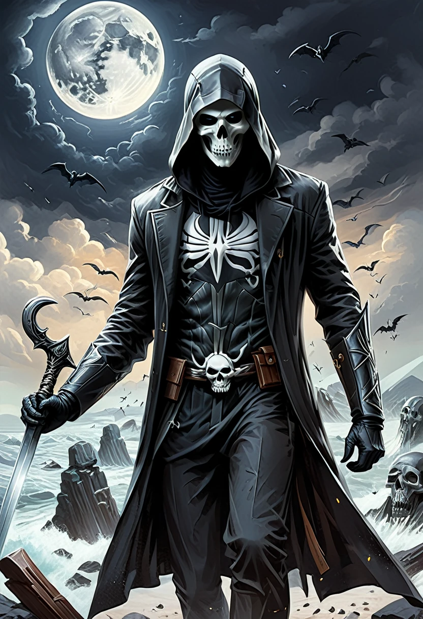 Black Grim Reaper, (masterpiece, best quality, Professional, perfect composition, very aesthetic, absurdres, ultra-detailed, intricate details:1.3), by Alena Aenami