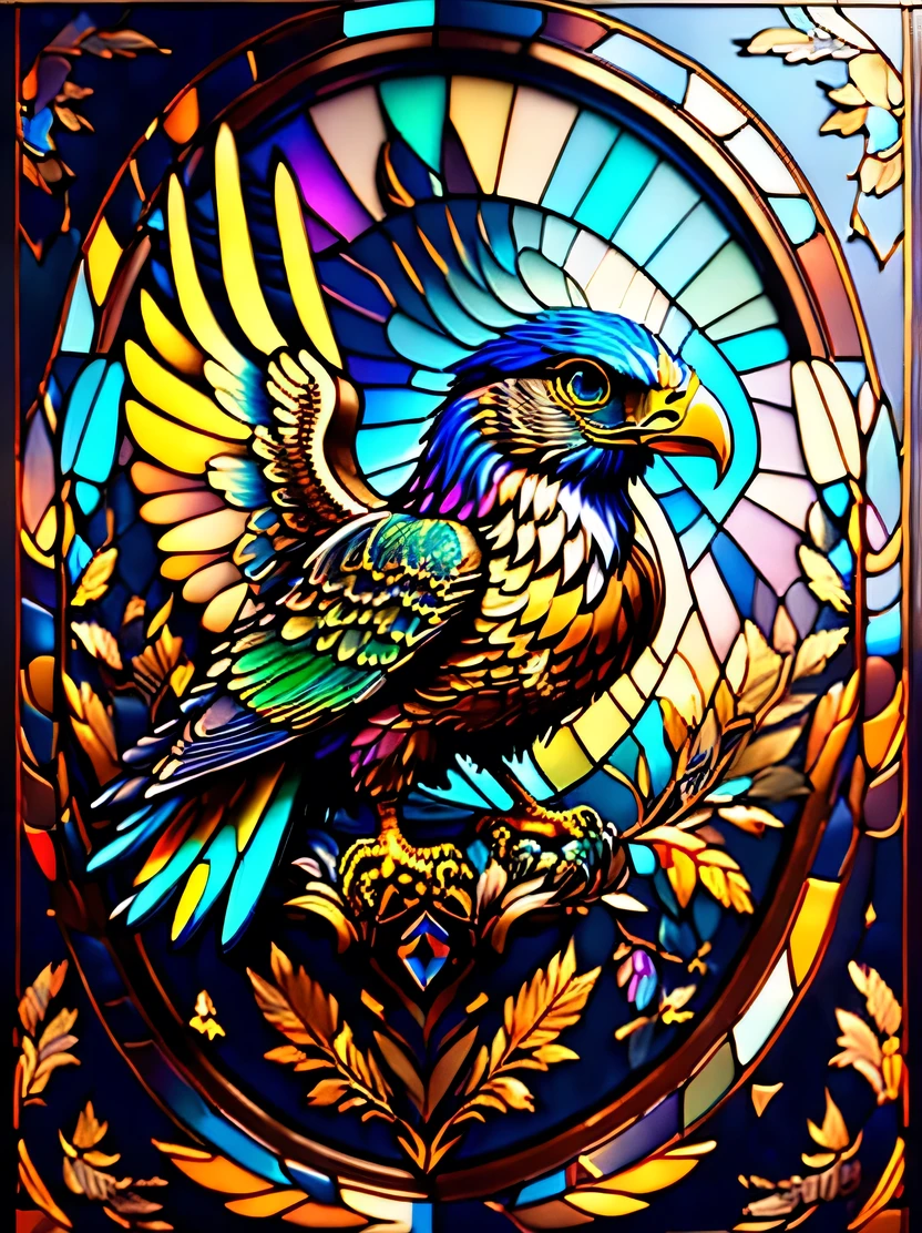 ((masterpiece、highest quality、Very detailed、High resolution、Photorealistic、Sharp focus、Cinema Lighting))、((There is no one))、Low Saturation、Rainbow-colored、Flying Eagle、black、Complex Texture、pastel colour、Highly detailed modeling、Decorative style、st41nedg