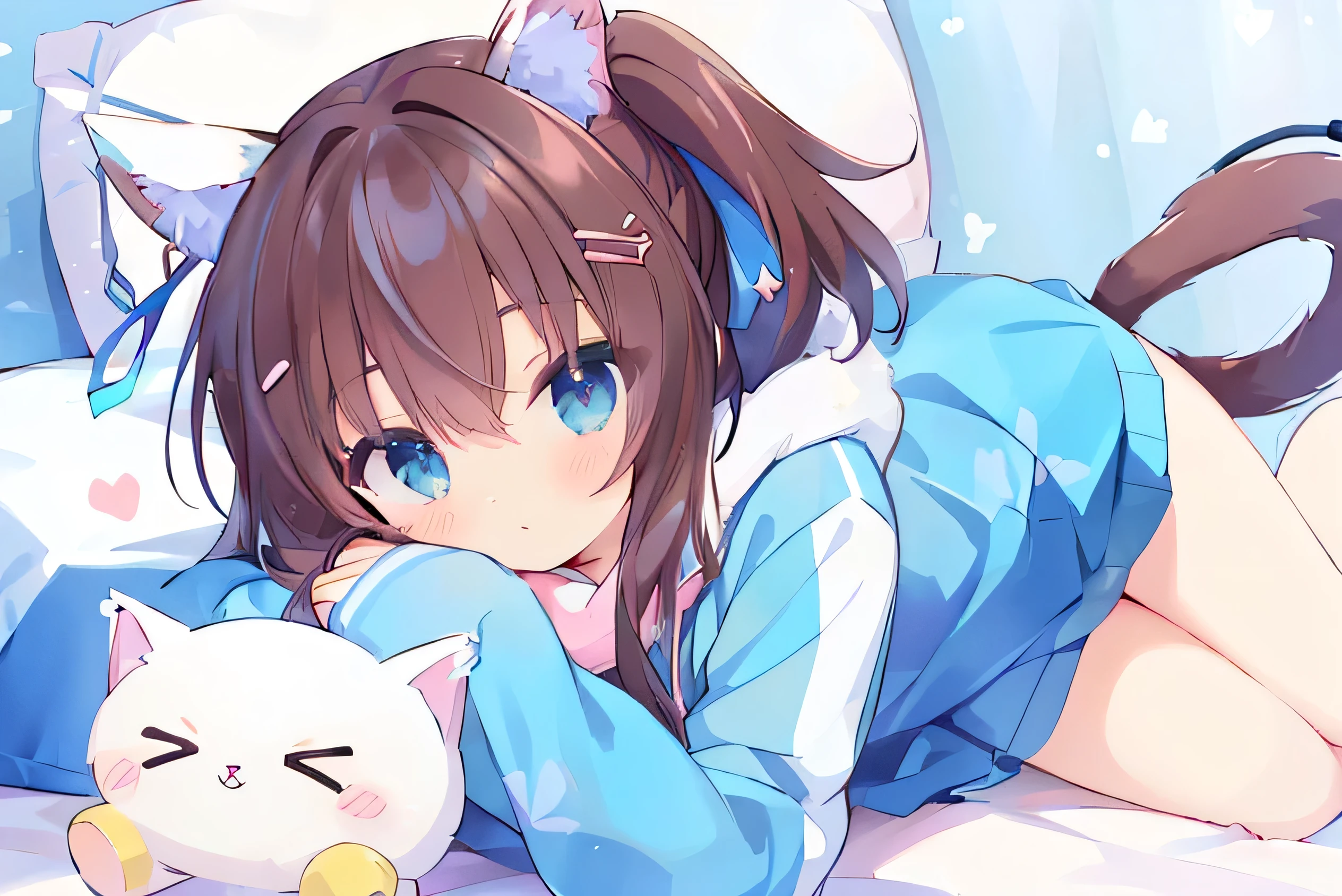 Anime Girl laying in bed with a cat and a pillow, Anime cute art style, Cute anime catgirl, cute Anime Girl, Cute girl anime visual, Cute anime, anime catgirl, beautiful anime catgirl, Smooth anime CG art, anime best girls, seductive Anime Girl, very beautiful anime cat girl, Anime Girl, an Anime Girl, young Anime Girl