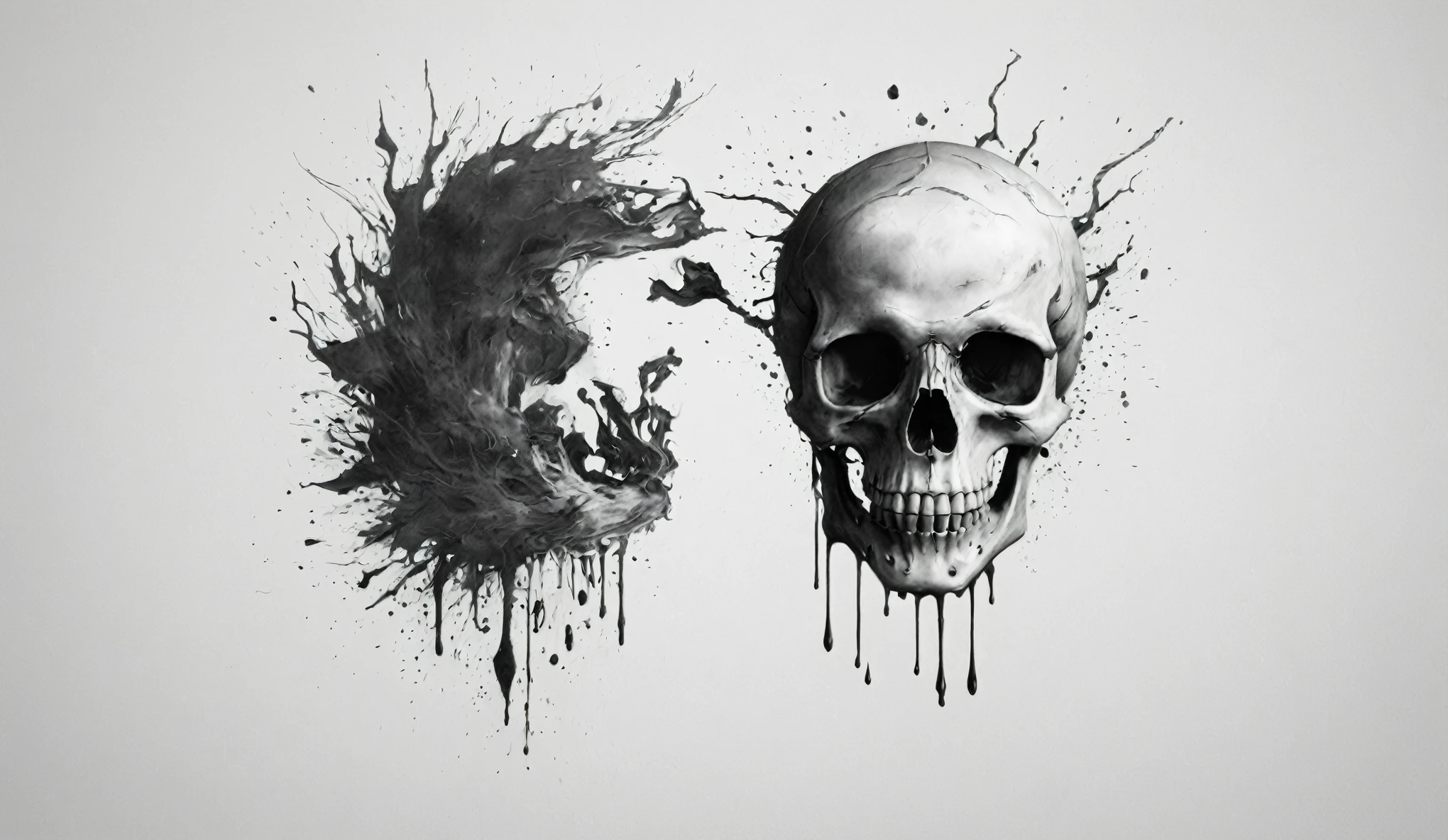 Create a simple and elegant radioactiv witch's skeleton logo,wendigo,flow, shedding graphite tears. The design should convey a strong sense of sadness and melancholy, using a minimalist approach with clear lines and using only black, nicola samori,ben templsmith,Irina Yermolova,graphite art