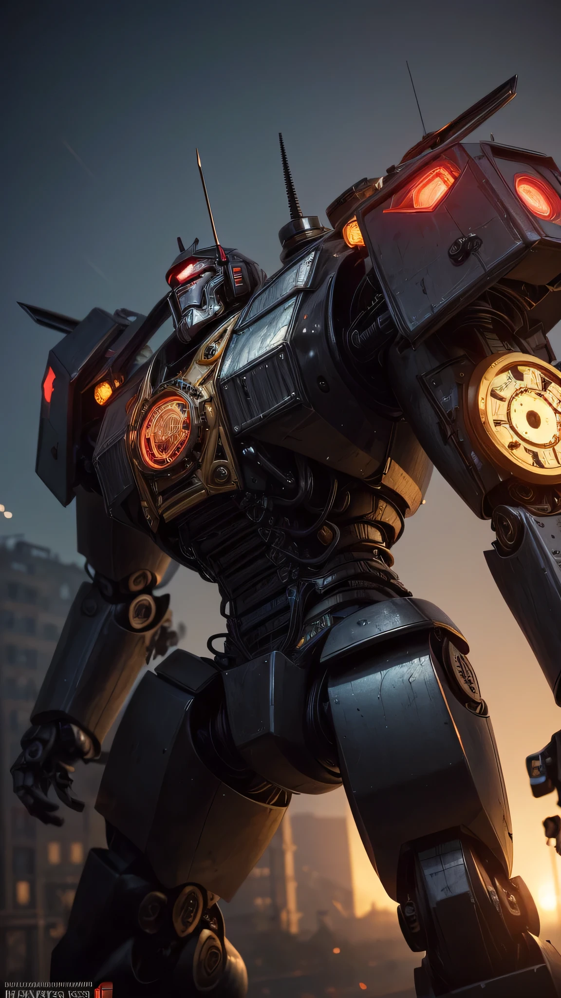 ((best quality: 1.5, masterpiece)), intricate details, soft focus, professional, real life, realistic representation of the face, dim volumetric lighting, dynamic pose, in the style of realistic and hyper detailed renderings BREAK (((2 characters, one cyberpunk steampunk girl, clockwork armor, black chrome armor:1.4, (background red white mecha, mechanical robot, weapons, Warhammer Dreadnaught)))), film grain, bokeh, black background, dark empty room, golden hour, emerald, nose piercing, smiling, playing, photorealistic, hyper-realistic, 8K